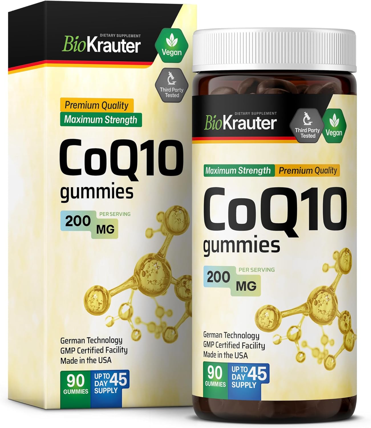 Vegan CoQ10 Gummies with Pectin - 90 Chews - 200mg Coenzyme Q10 Supplement for Adults - Antioxidant Support