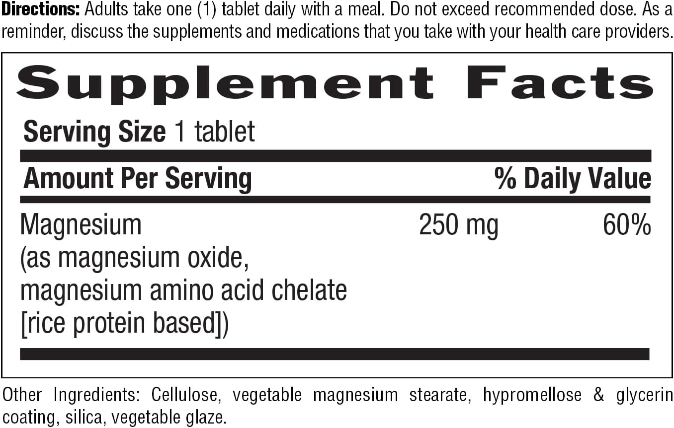 Vegan Country Life Chelated Magnesium 250mg Supplement for Heart, Bone, and Muscle Health - Gluten-Free Formula with Magnesium Oxide and Amino Acid Chelate