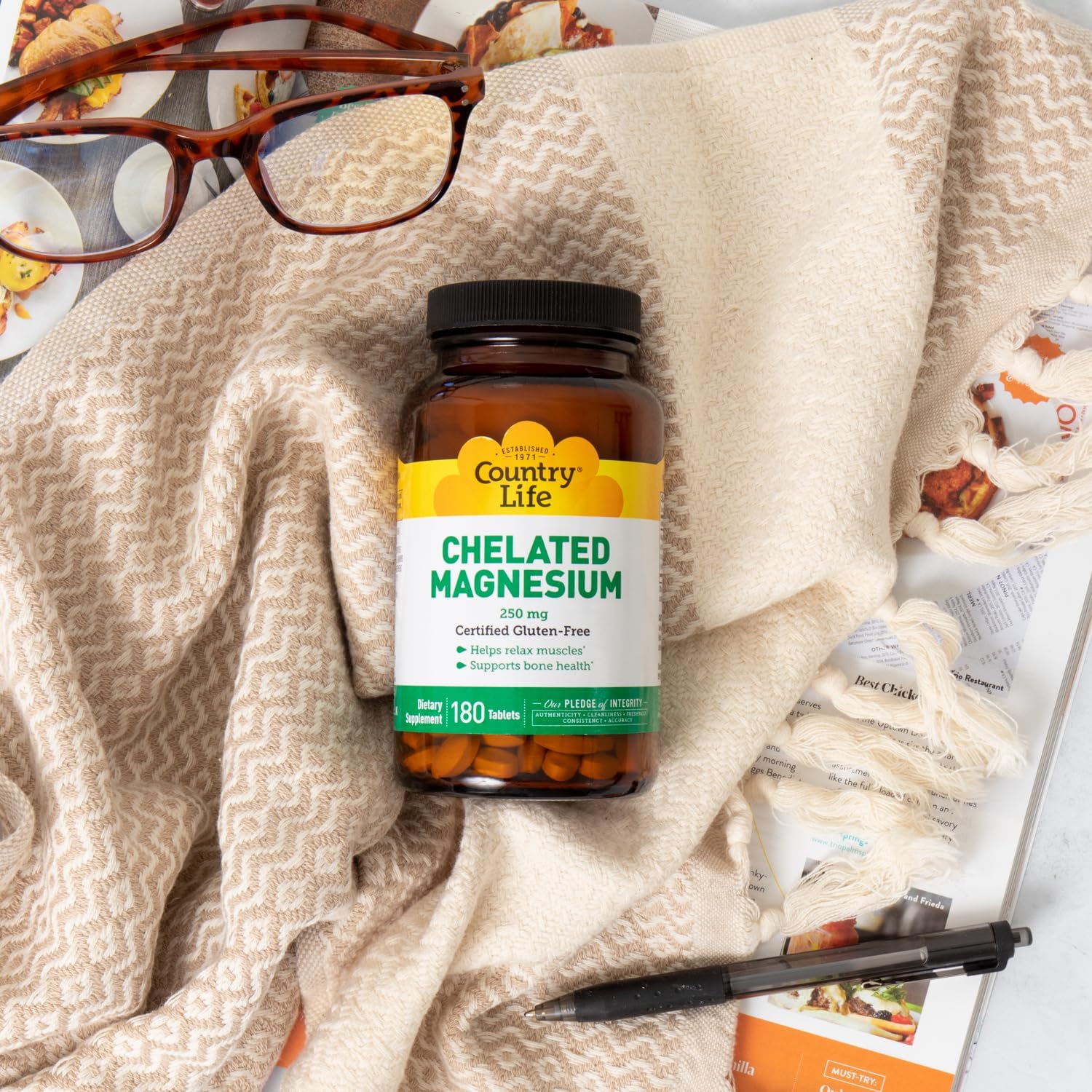 Vegan Country Life Chelated Magnesium 250mg Supplement for Heart, Bone, and Muscle Health - Gluten-Free Formula with Magnesium Oxide and Amino Acid Chelate