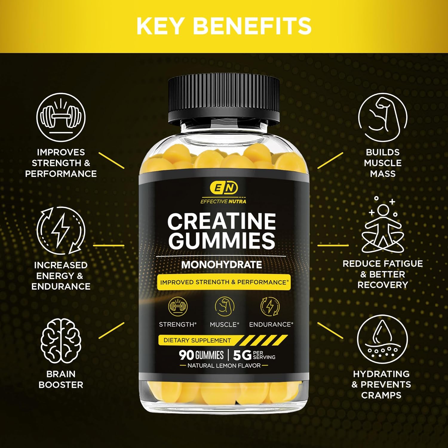 Vegan Creatine Gummies for Strength & Endurance - Natural Lemon Flavor (2-Pack)