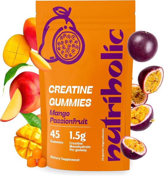 Vegan Creatine Monohydrate Gummies 45ct - Gluten-Free, Non-GMO, Easy to Digest - 1.5g Creatine per Gummy - Mango Passionfruit Flavor for Men and Women