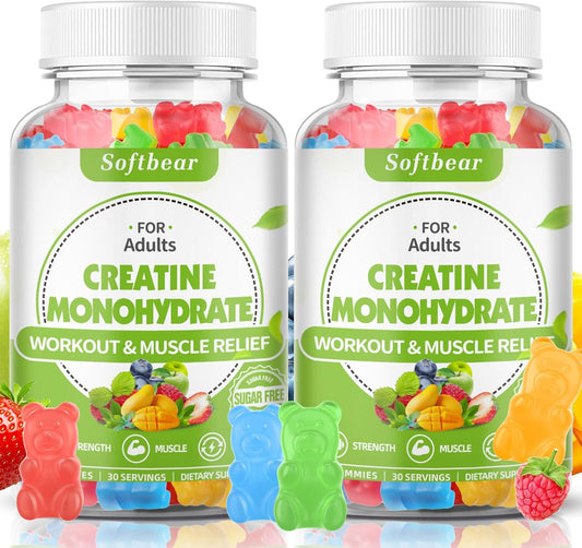 Vegan Creatine Monohydrate Gummies 5000mg for Muscle Strength - 120 Count Mixed Flavor Pre Workout Supplement for Men and Women