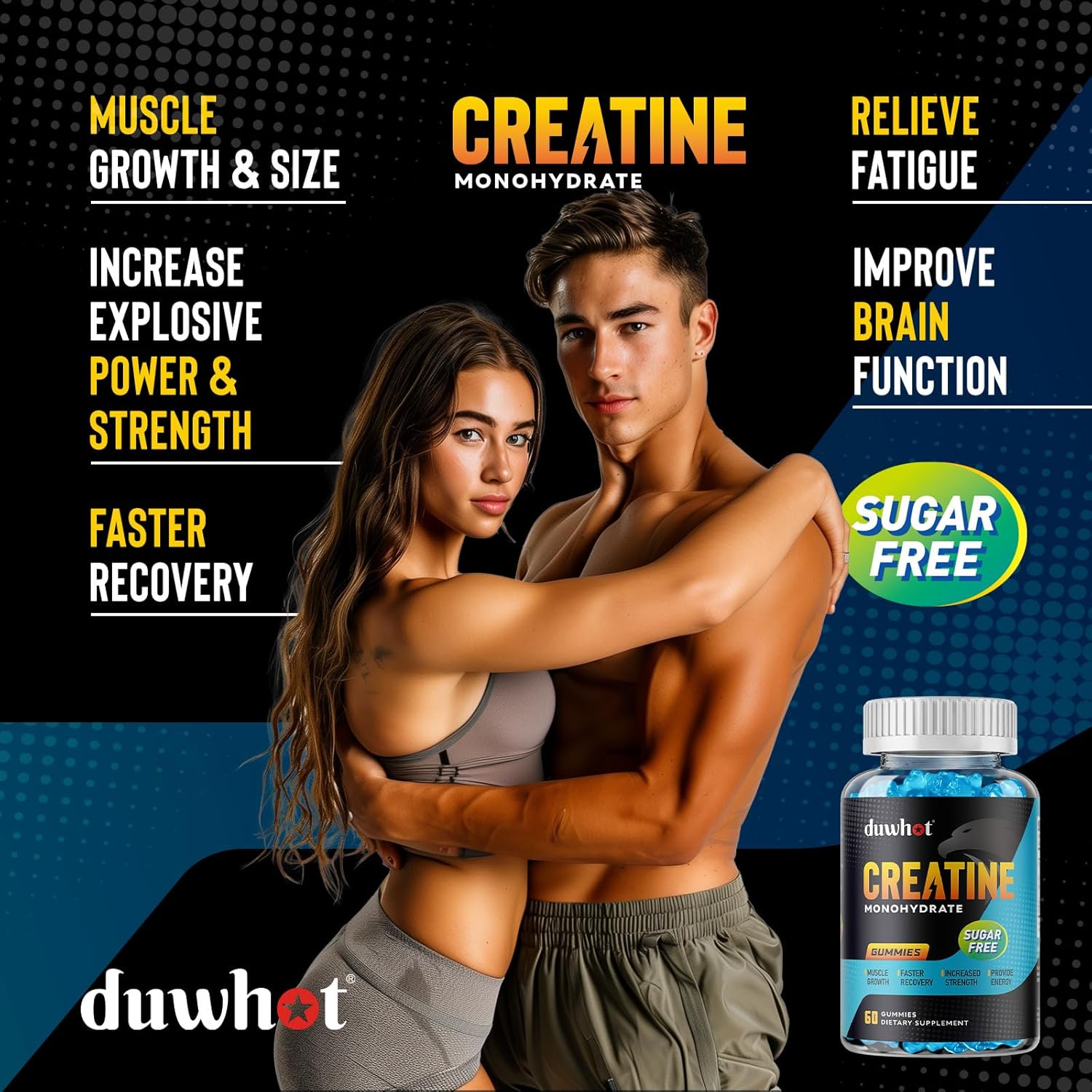 Vegan Creatine Monohydrate Gummies for Men & Women - 2500mg Per Serving - Mixed Berry Flavor - Sugar Free - Non-GMO - 60 Count