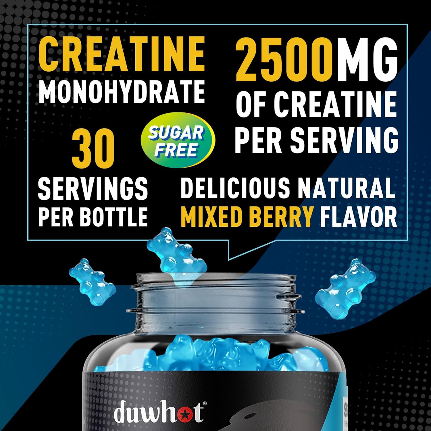 Vegan Creatine Monohydrate Gummies for Men & Women - 2500mg Per Serving - Mixed Berry Flavor - Sugar Free - Non-GMO - 60 Count