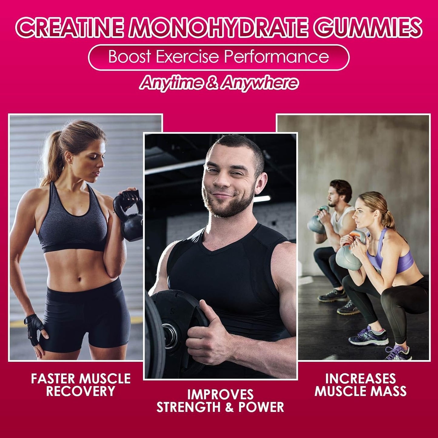 Vegan Creatine Monohydrate Gummies for Muscle Strength - 120 CT Raspberry Flavor - Sugar Free - 5600mg per Serving for Men & Women