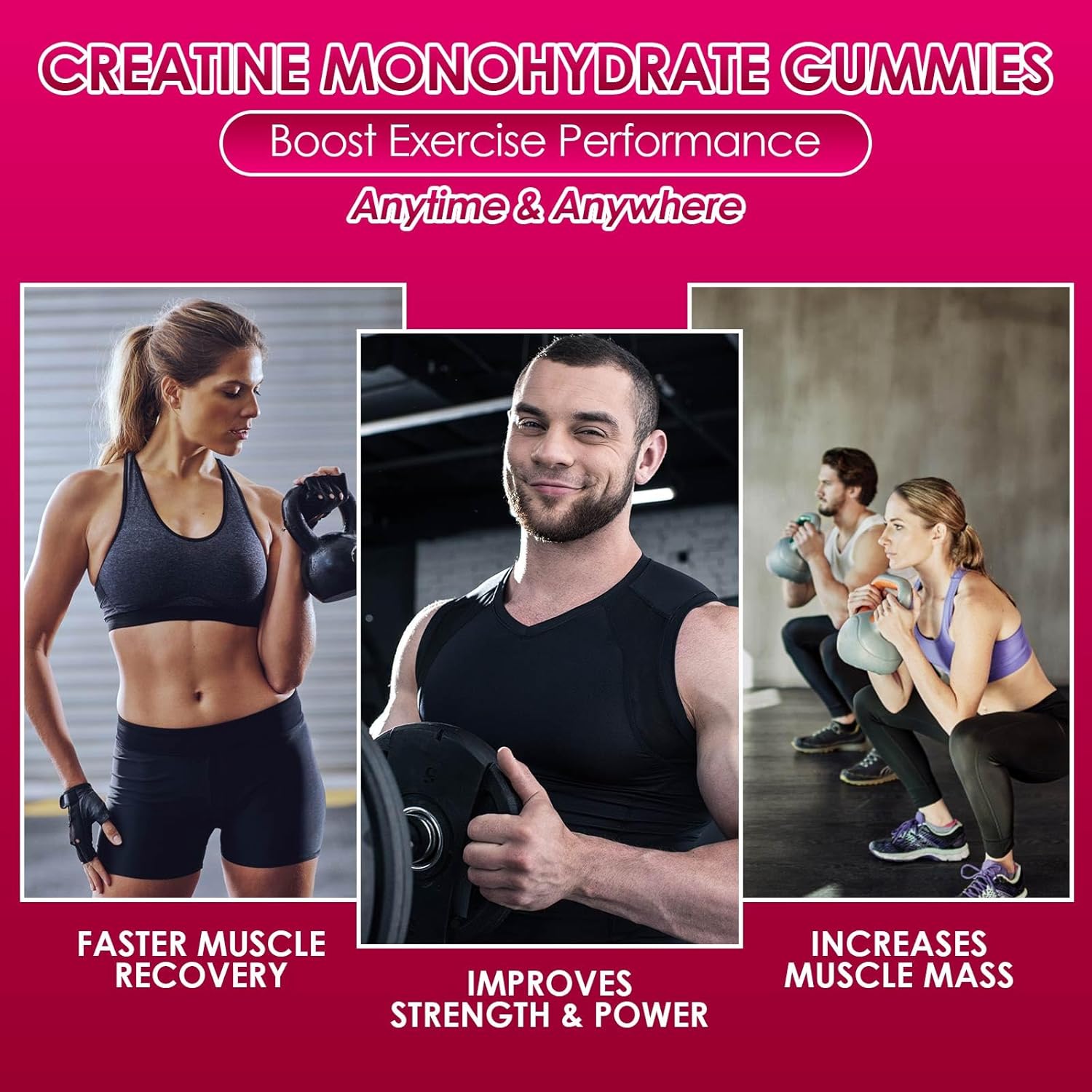 Vegan Creatine Monohydrate Gummies for Muscle Strength - 120 CT Raspberry Flavor - Sugar Free - 5600mg per Serving for Men & Women