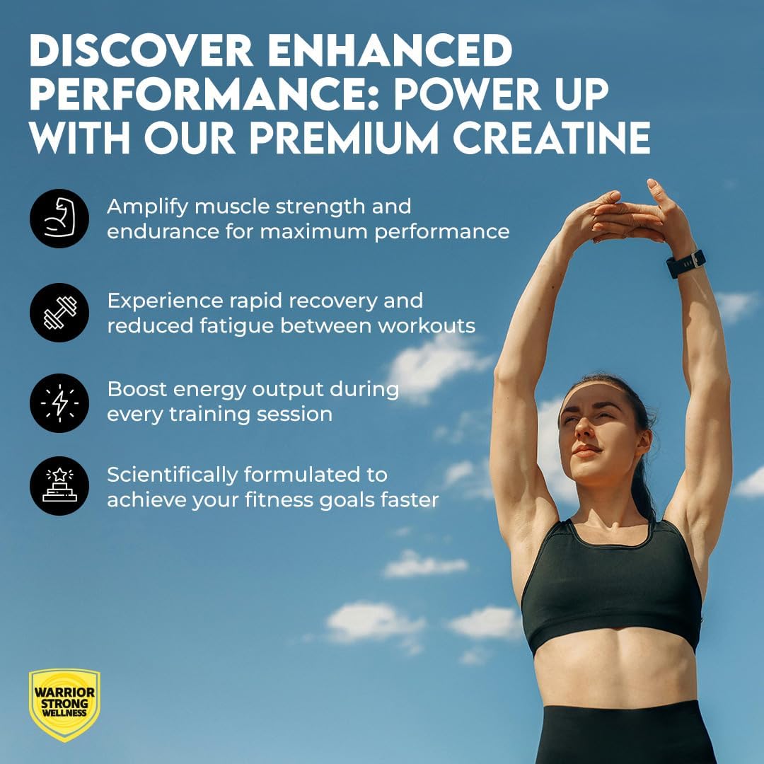 Vegan Creatine Monohydrate Powder - Warrior Strong Wellness, 1lb, Unflavored Micronized, 100 Servings, Supports Muscles & Energy