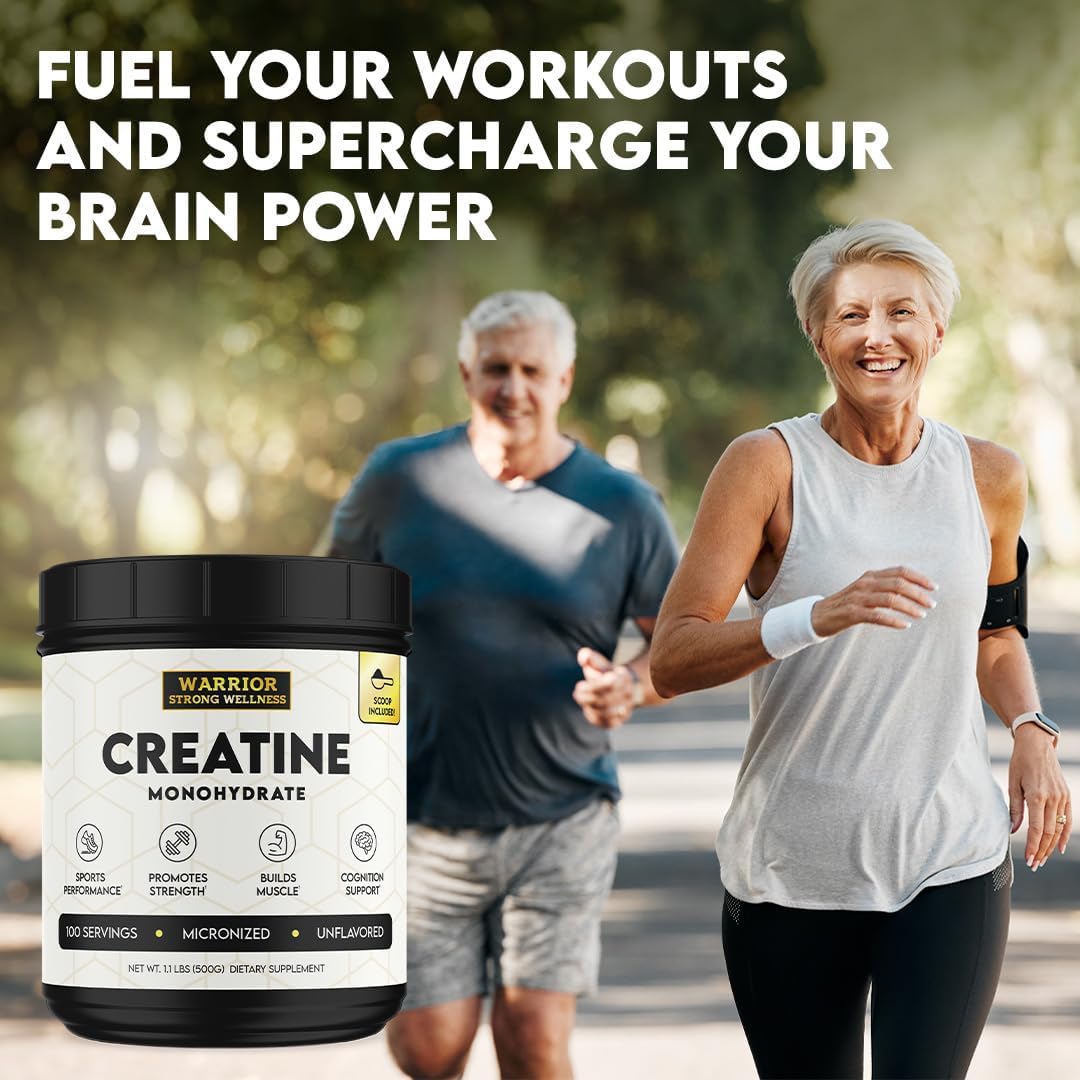 Vegan Creatine Monohydrate Powder - Warrior Strong Wellness, 1lb, Unflavored Micronized, 100 Servings, Supports Muscles & Energy