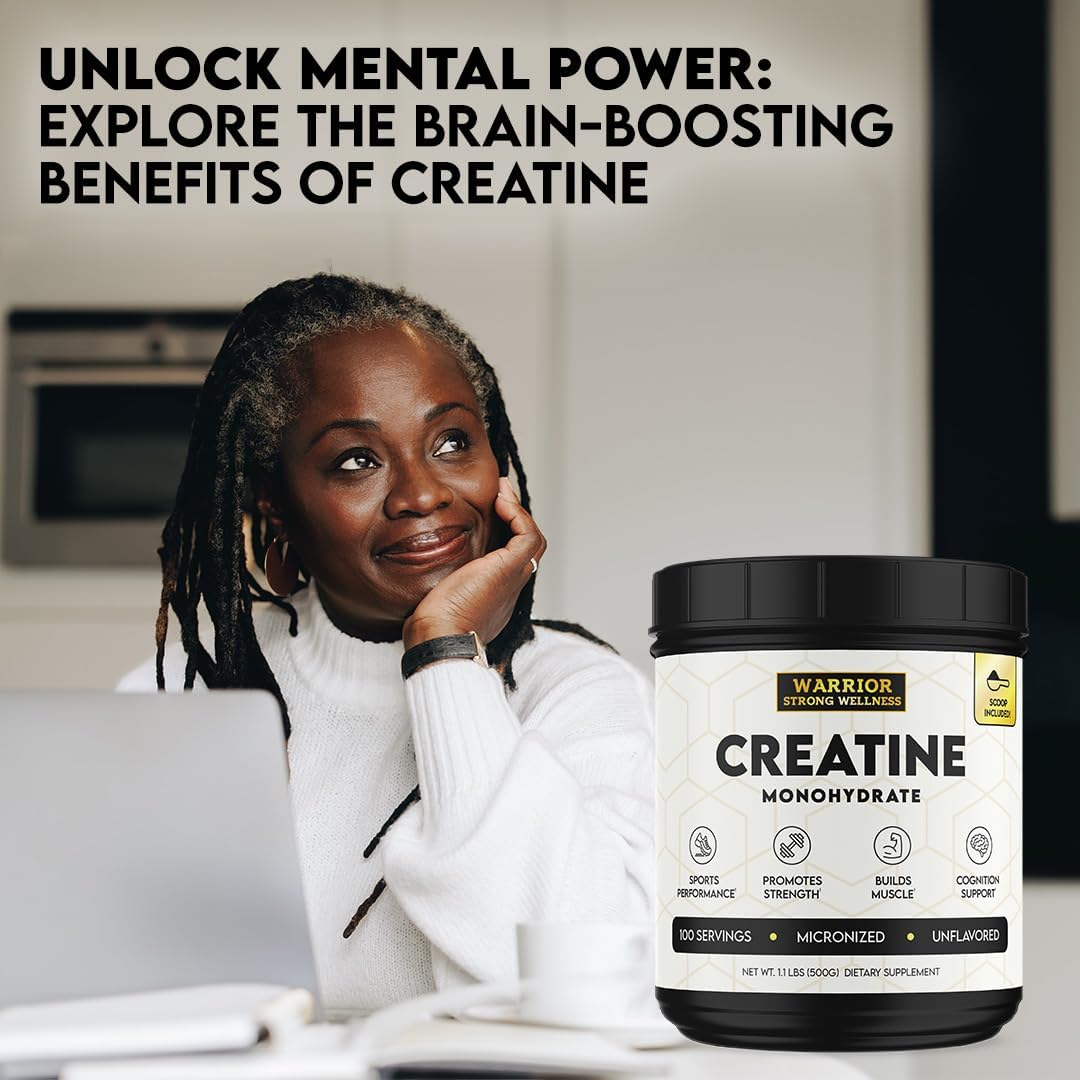 Vegan Creatine Monohydrate Powder - Warrior Strong Wellness, 1lb, Unflavored Micronized, 100 Servings, Supports Muscles & Energy
