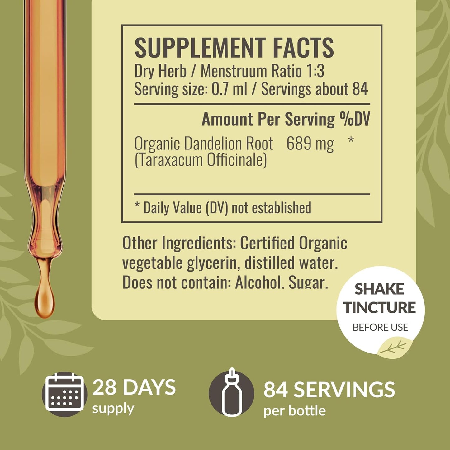 Vegan Dandelion Root Tincture for Liver Detox - Non-GMO Liquid Supplement, 28-Day Supply