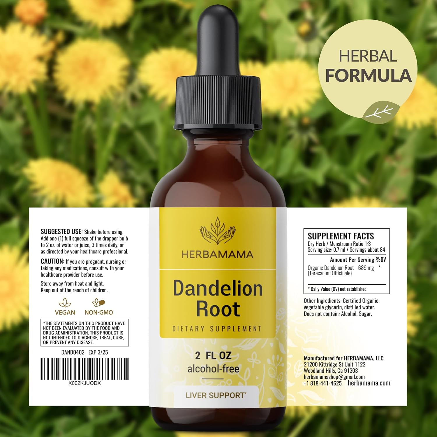 Vegan Dandelion Root Tincture for Liver Detox - Non-GMO Liquid Supplement, 28-Day Supply