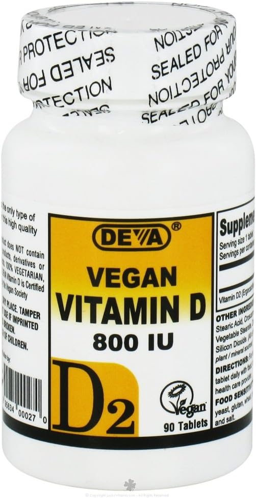 Vegan Deva Vitamin D2 800 IU Fast Dissolve Ergocalciferol Supplement - 90 Tablets, Animal-Free