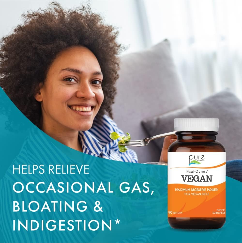 Vegan Digestive Enzymes Supplement with Probiotics for Better Digestion - Natural Relief for Bloating, Gas, IBS - 90 Capsules by PURE ESSENCE LABS