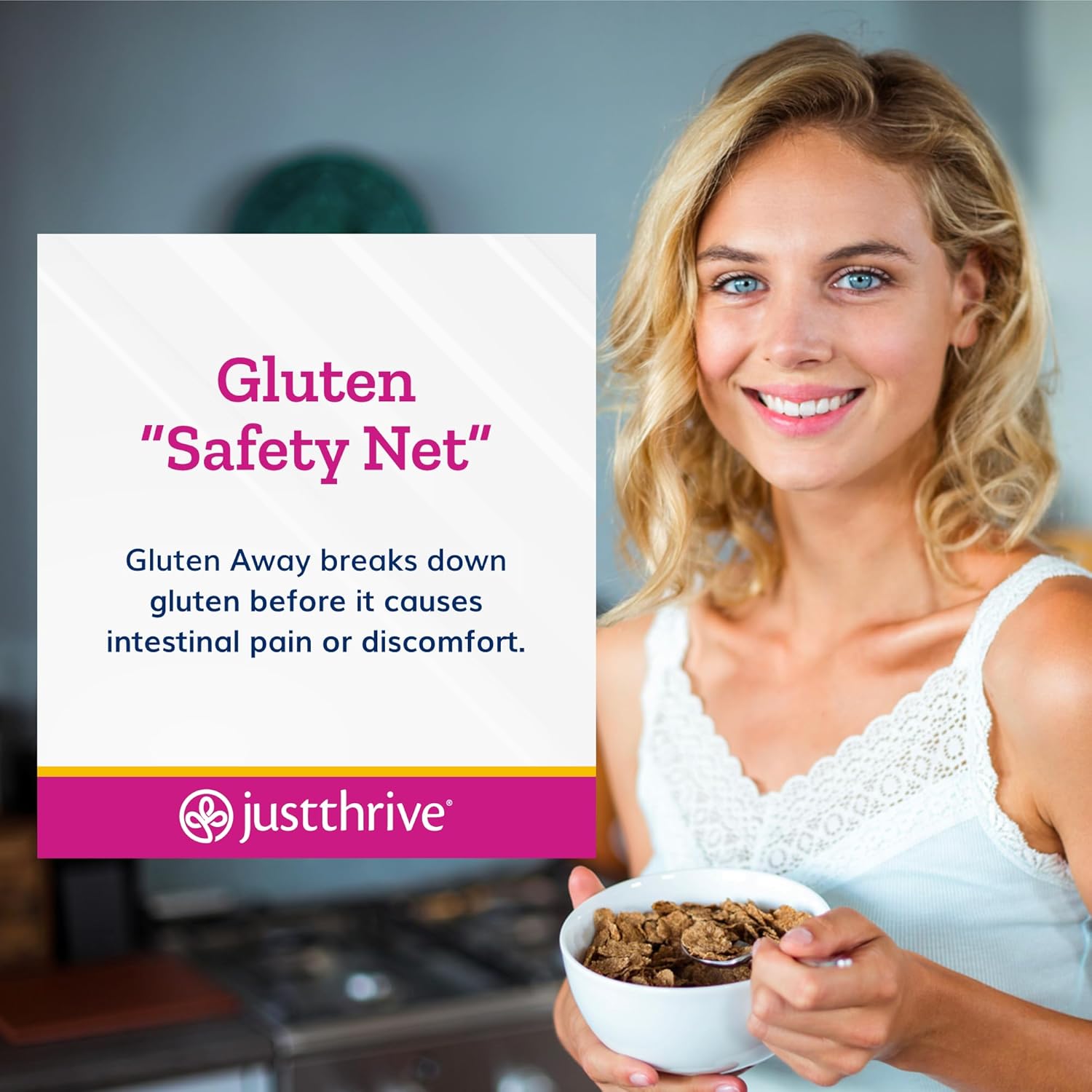 Vegan Digestive Enzymes with Probiotic Support - Just Thrive Gluten Away Supplement, 60 Capsules