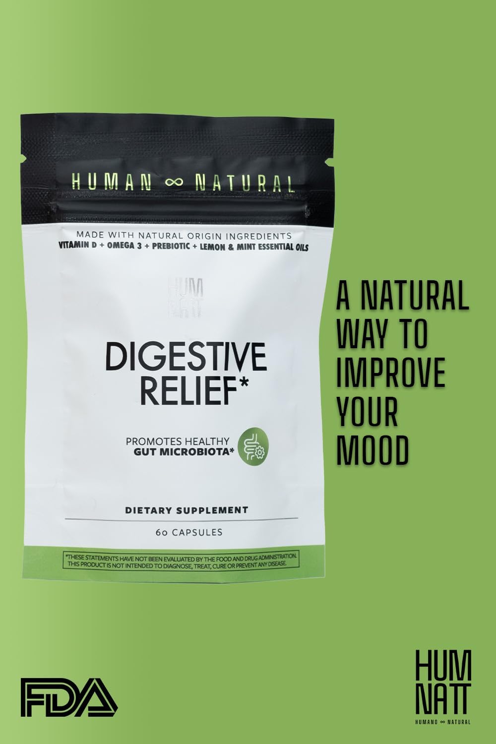 Vegan Digestive Relief Capsules with Vitamin D, Omega-3, HMO, Chia Oil, Lemon & Peppermint Oils - Bloating & Gut Health Support