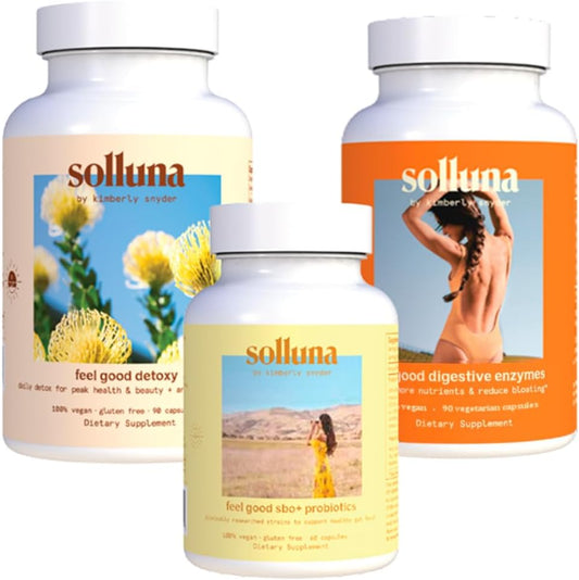Vegan Digestive Starter Kit for Detox & Nutrient Absorption: Enzymes, Probiotics, Colon Cleanse by Solluna