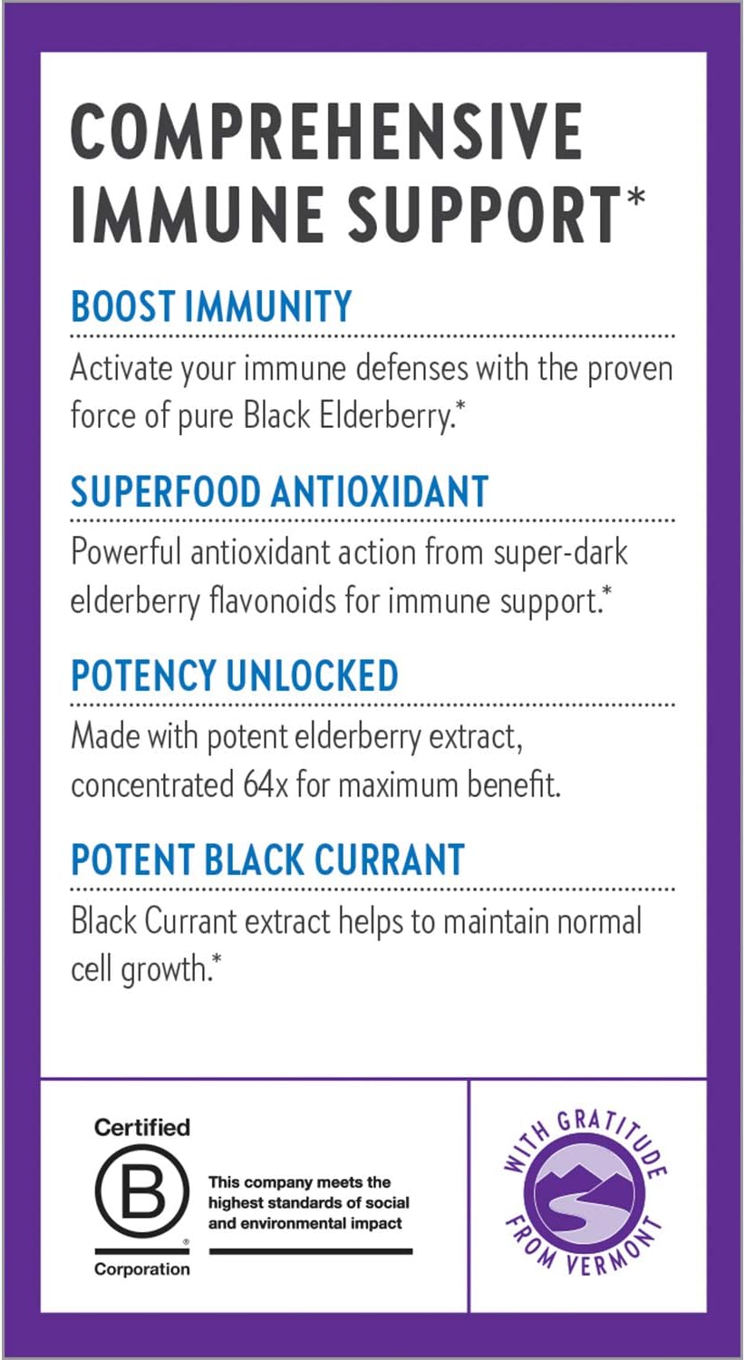 Vegan Elderberry Capsules with 64x Concentrated Black Elderberry for Immune Support - Non-GMO, Gluten Free, Vegan - 30 Count