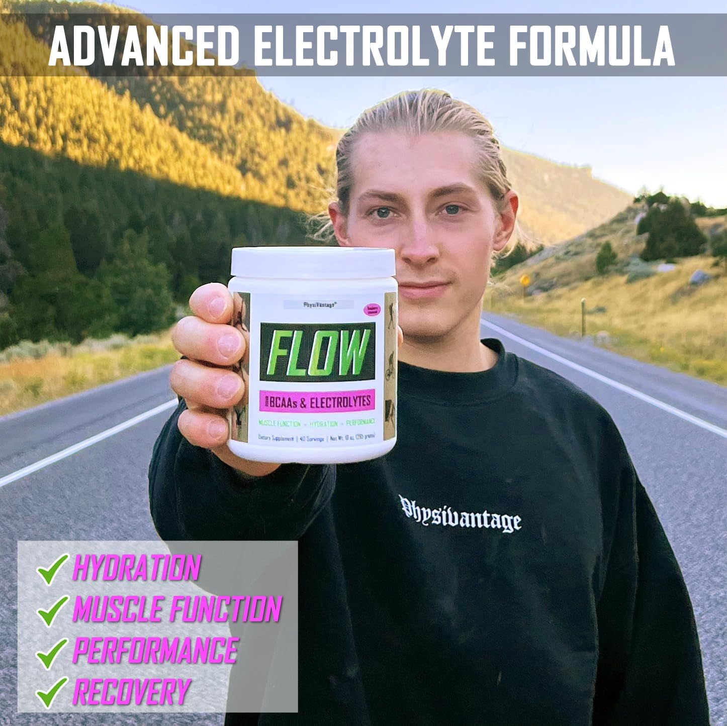 Vegan Electrolyte Powder with BCAAs - Sugar-Free Hydration & Muscle Recovery Mix, Raspberry Lemonade Flavor - 40 Servings