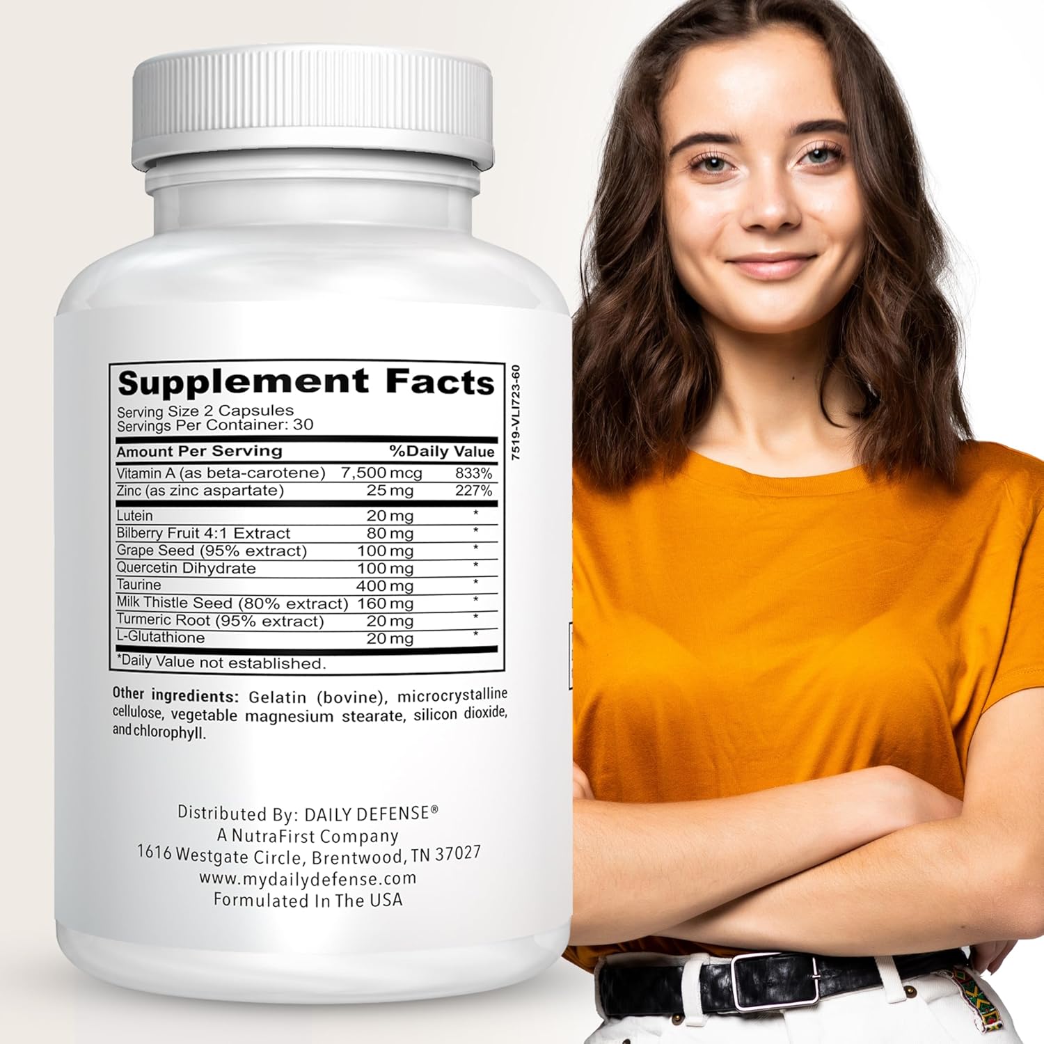 Vegan Eye Health Supplements with Vitamin A, Zinc, Lutein, Milk Thistle, & Taurine - Daily Vision Care Vitamins for Adults - 60 Capsules for Women & Men