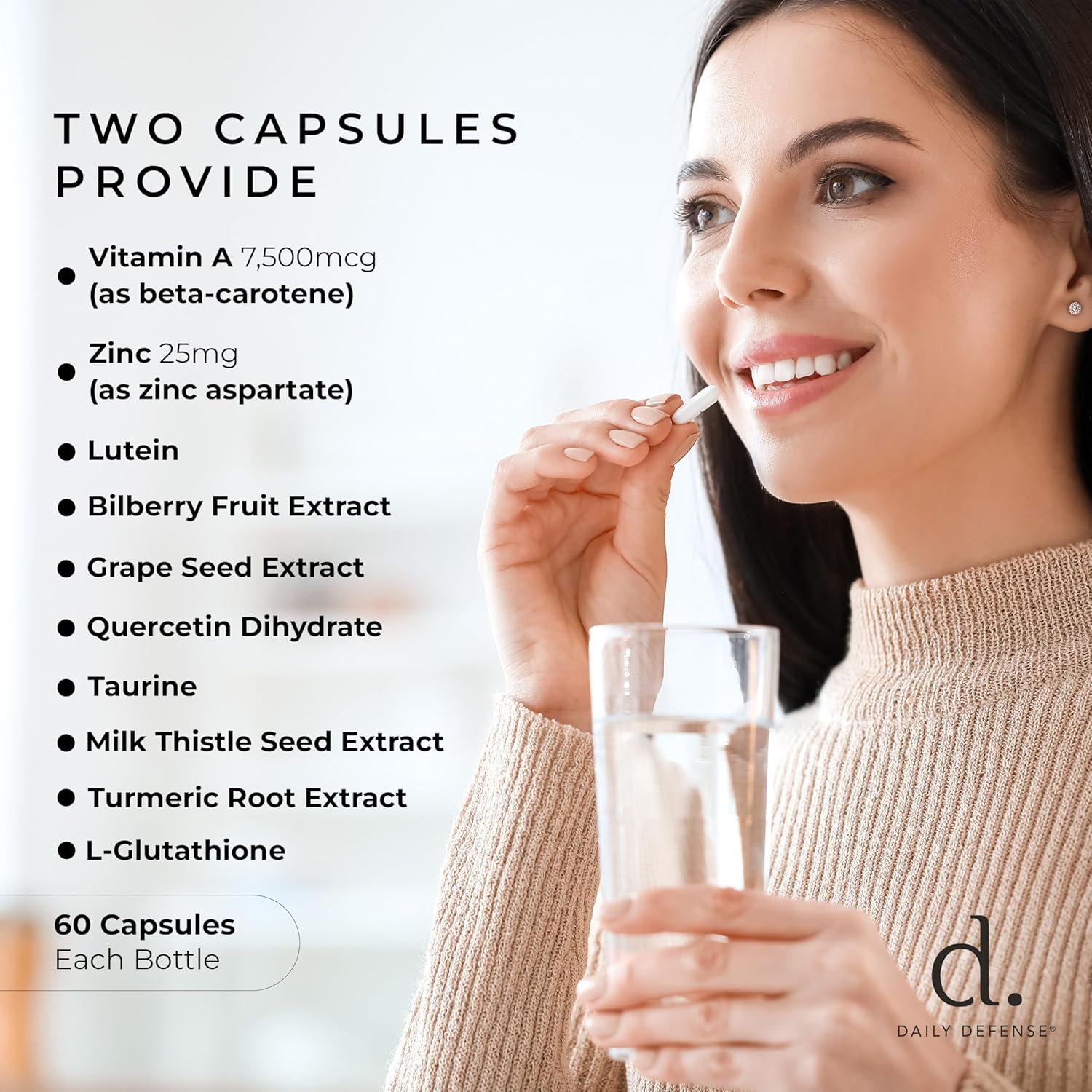 Vegan Eye Health Supplements with Vitamin A, Zinc, Lutein, Milk Thistle, & Taurine - Daily Vision Care Vitamins for Adults - 60 Capsules for Women & Men