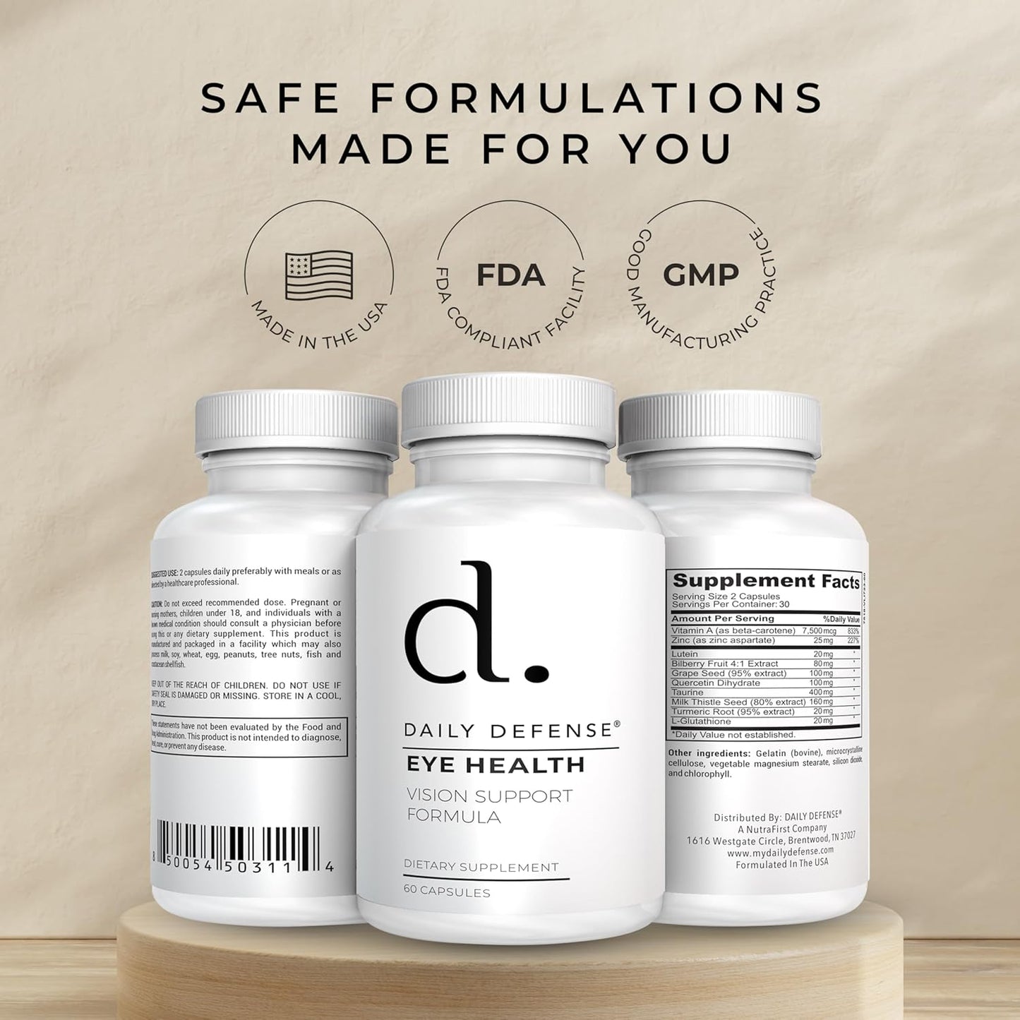 Vegan Eye Health Supplements with Vitamin A, Zinc, Lutein, Milk Thistle, & Taurine - Daily Vision Care Vitamins for Adults - 60 Capsules for Women & Men