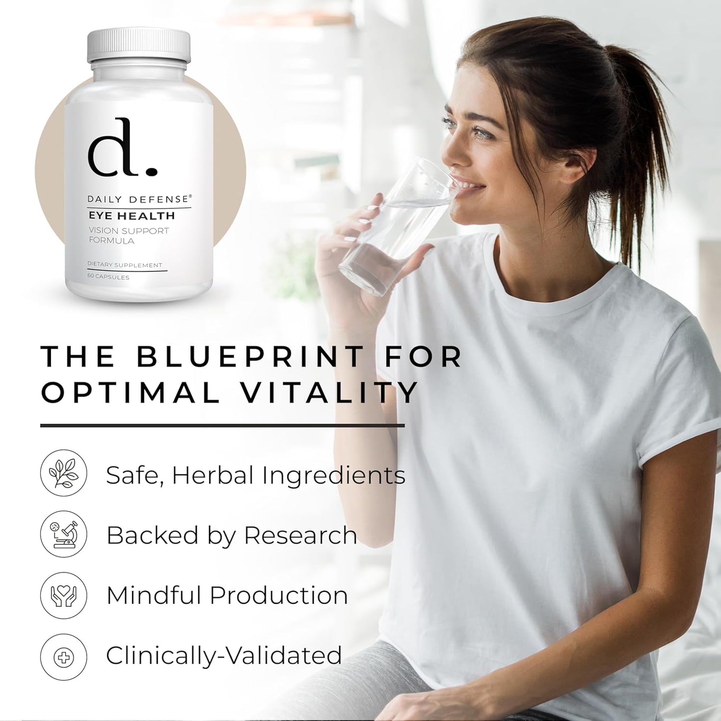 Vegan Eye Health Supplements with Vitamin A, Zinc, Lutein, Milk Thistle, & Taurine - Daily Vision Care Vitamins for Adults - 60 Capsules for Women & Men