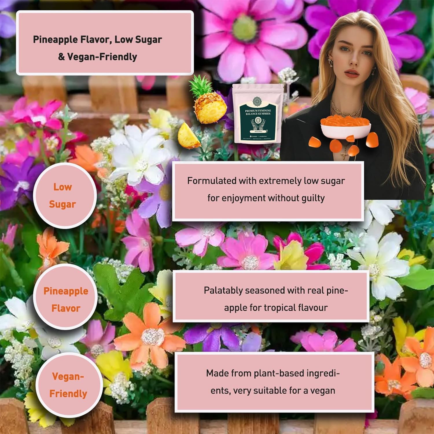 Vegan Feminine Balance Gummies for Women's Health & Wellness - Gluten-Free Supplement with PH & Immune Support