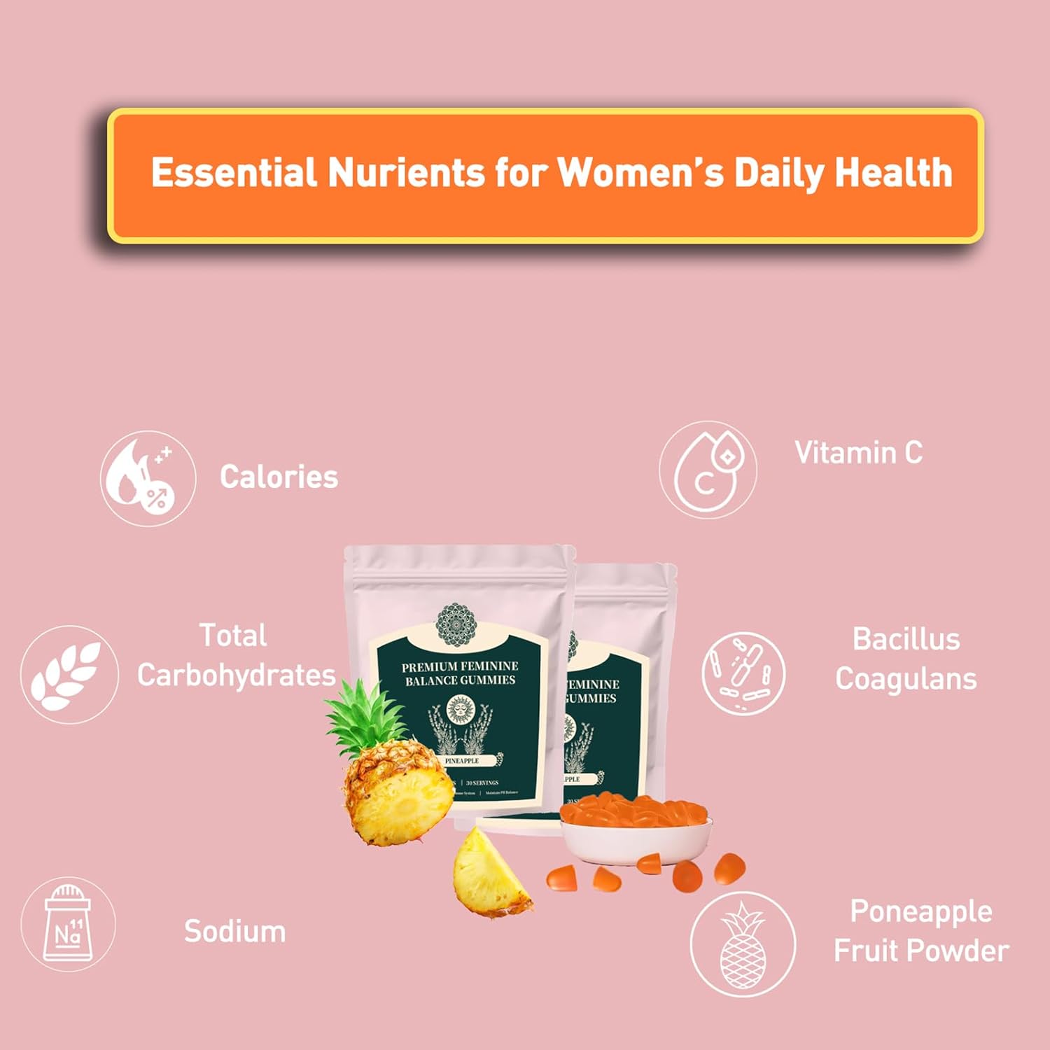 Vegan Feminine Balance Gummies for Women's Health & Wellness - Gluten-Free Supplement with PH & Immune Support