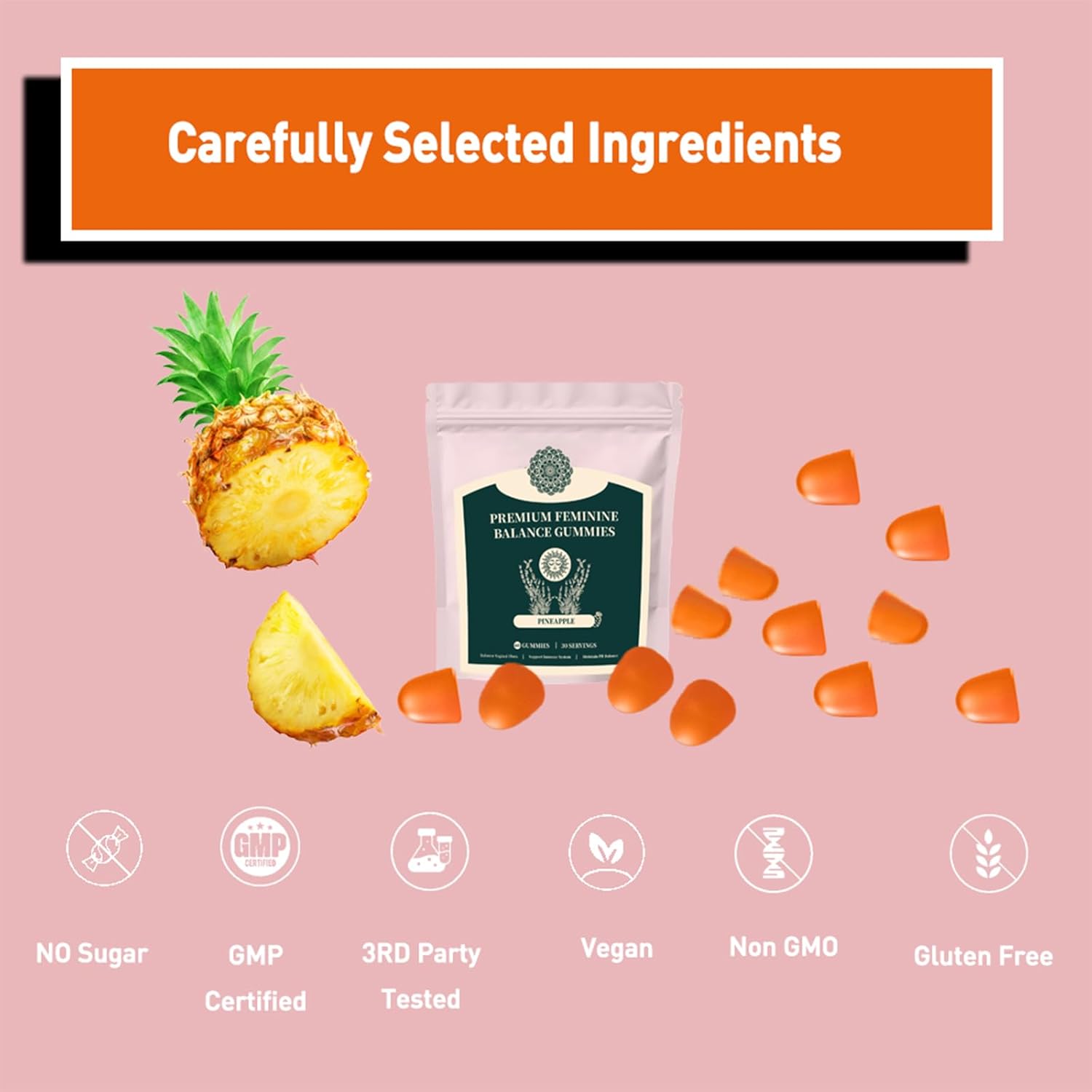 Vegan Feminine Balance Gummies for Women's Health & Wellness - Gluten-Free Supplement with PH & Immune Support