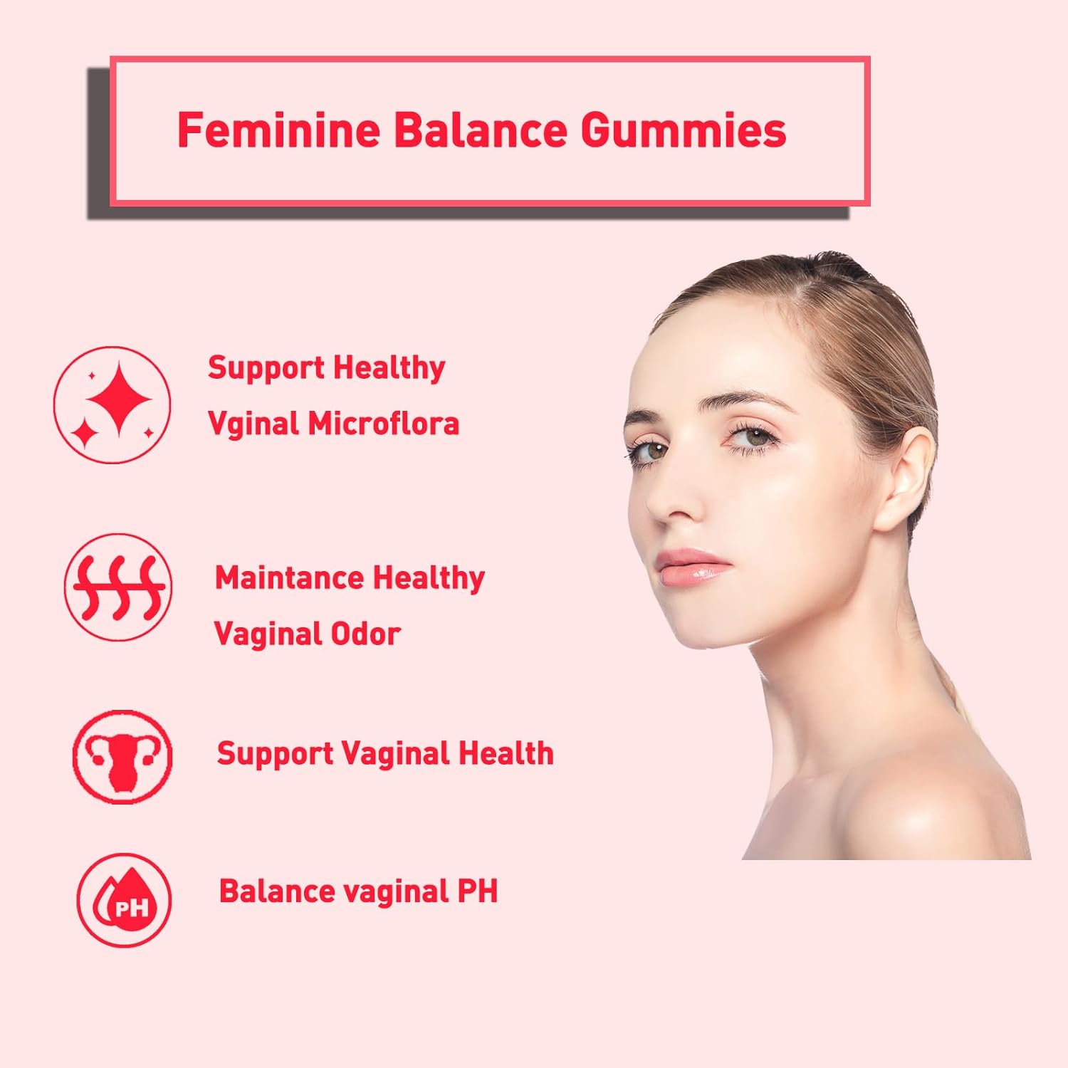 Vegan Feminine Balance Gummies for Women's Health & Wellness - Gluten-Free Supplement with PH & Immune Support