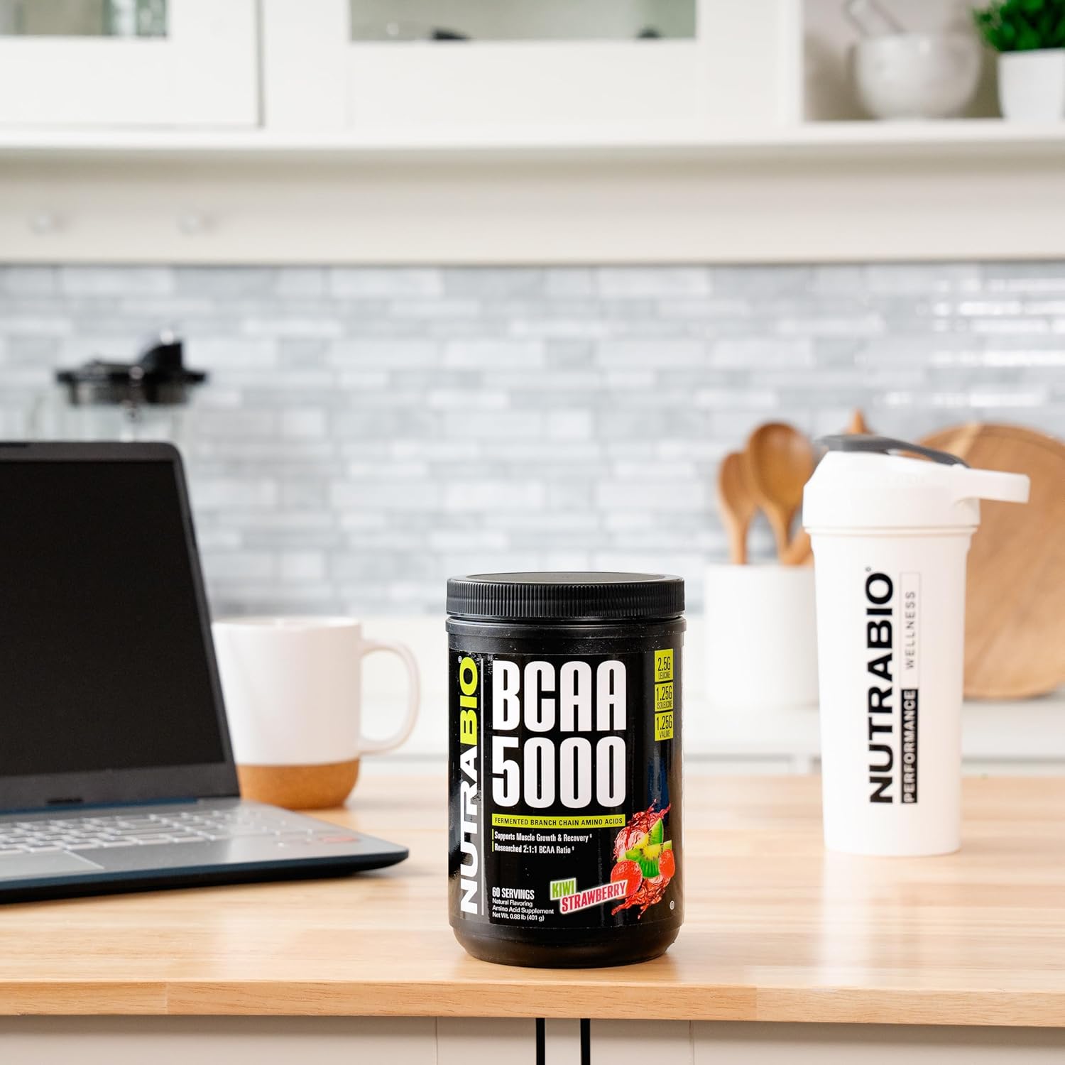 Vegan Fermented BCAA Powder for Lean Muscle Growth and Recovery - 60 Servings - Kiwi Strawberry Flavor