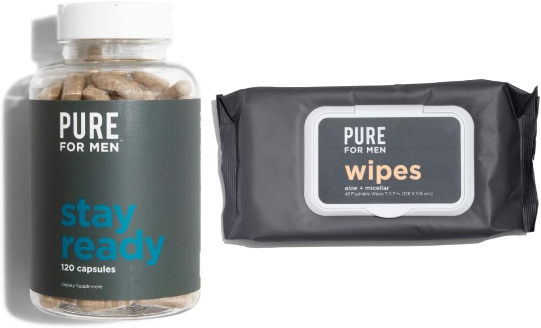 Vegan Fiber Supplement and Eco-Friendly Wipes for Cleanliness - 120 Capsules + 48 Count Stay Ready Wipes