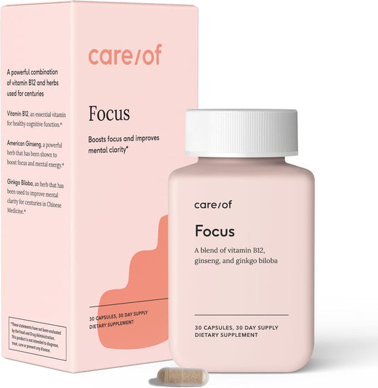 Vegan Focus Vitamins with B12, Ginseng, & Gingko Biloba - Supports Brain Function - Non-GMO - 30 Day Supply