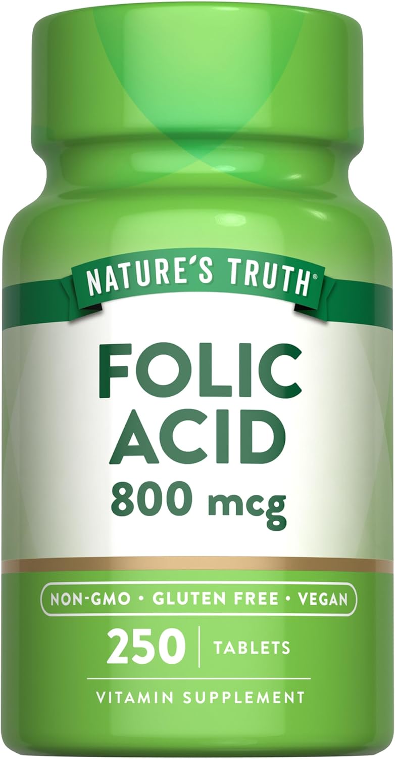 Vegan Folic Acid Supplement 800 mcg - 250 Tablets, Non-GMO & Gluten Free Formula by Nature's Truth