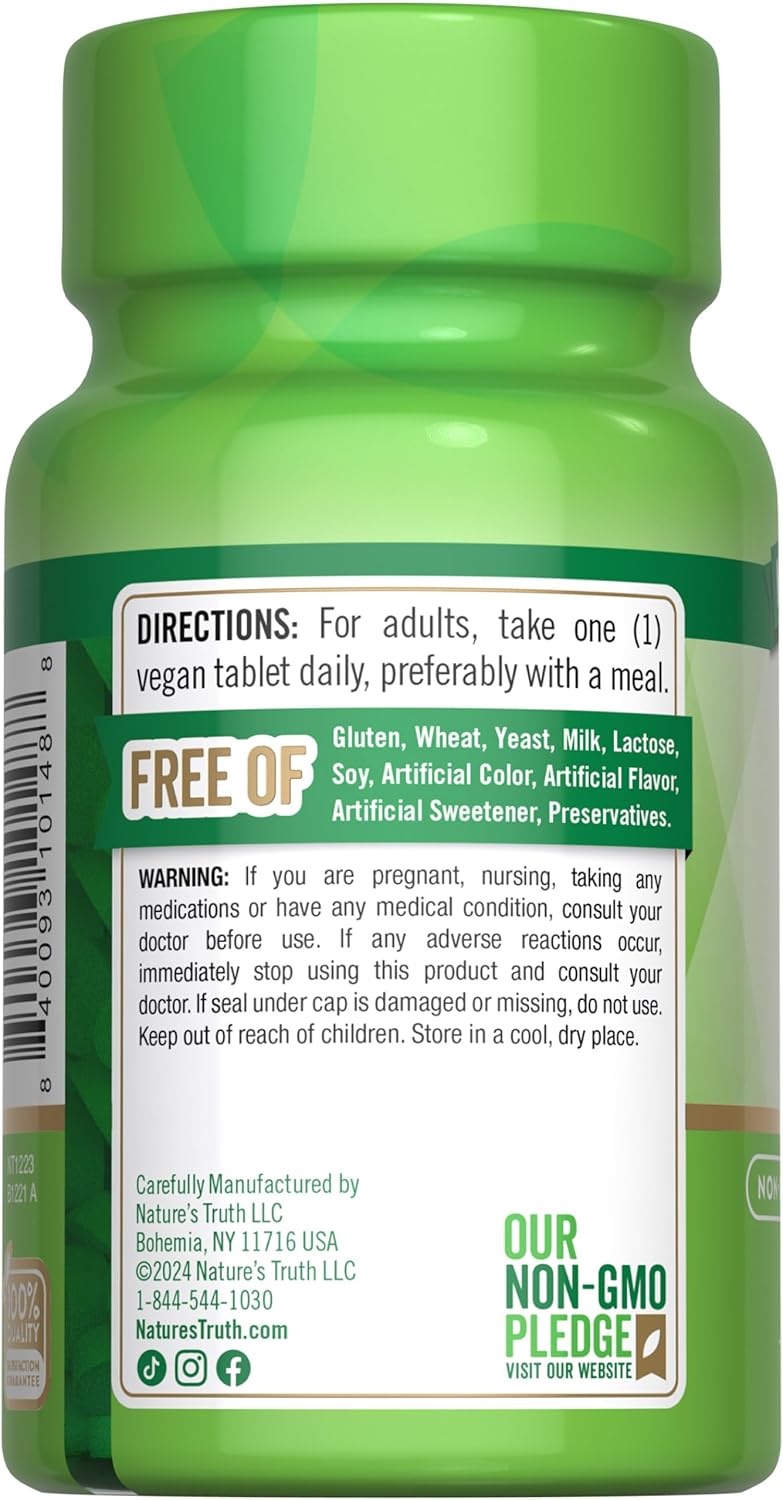 Vegan Folic Acid Supplement 800 mcg - 250 Tablets, Non-GMO & Gluten Free Formula by Nature's Truth