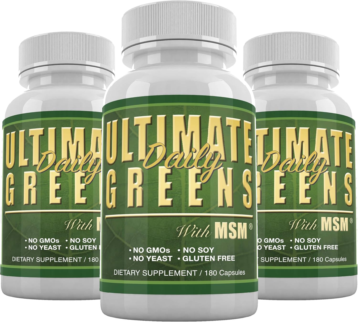 Vegan-Friendly Daily Health Ultimate Greens Capsules with MSM 1925mg - 540 Count, Non-GMO, Gluten and Soy-Free