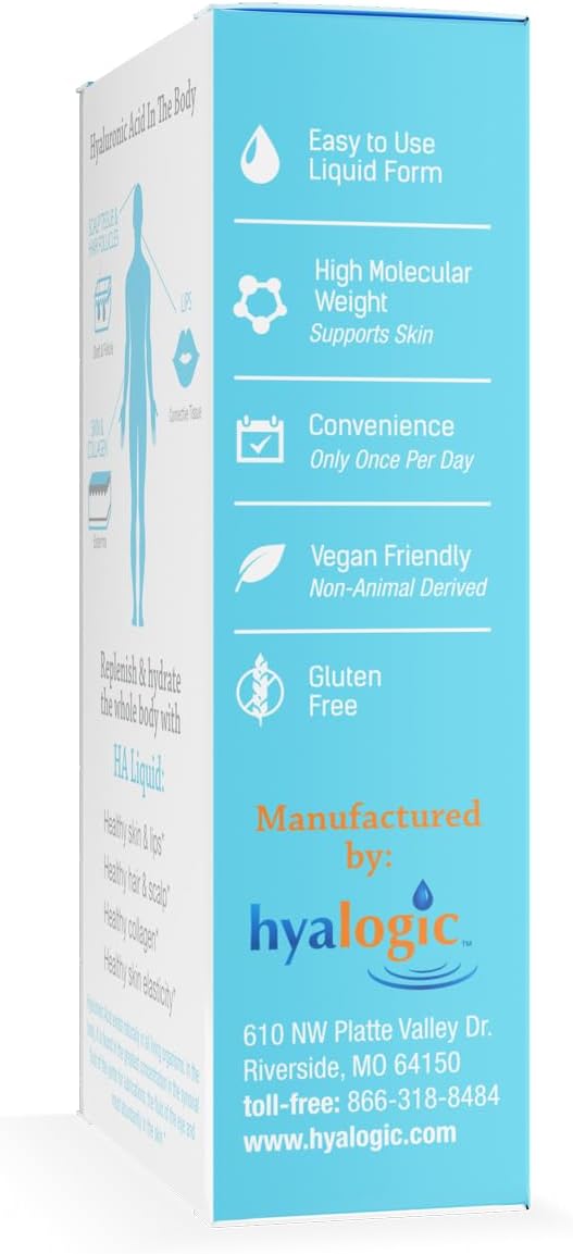 Vegan-Friendly Hyaluronic Acid Liquid Supplement for Daily Skincare - 30 ml Dietary Supplement for Beauty