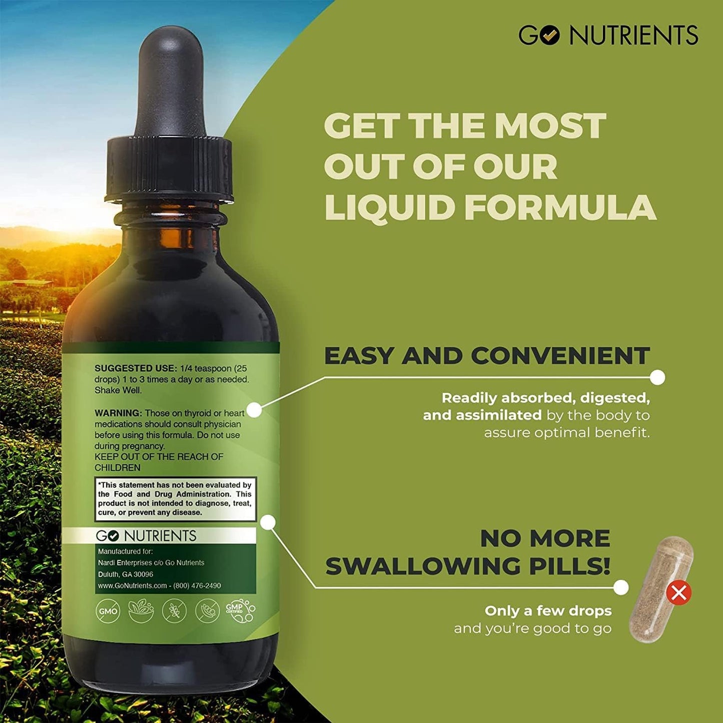 Vegan-Friendly Liquid Chlorophyll & B12 Sublingual Supplement - GMO-Free & Gluten-Free
