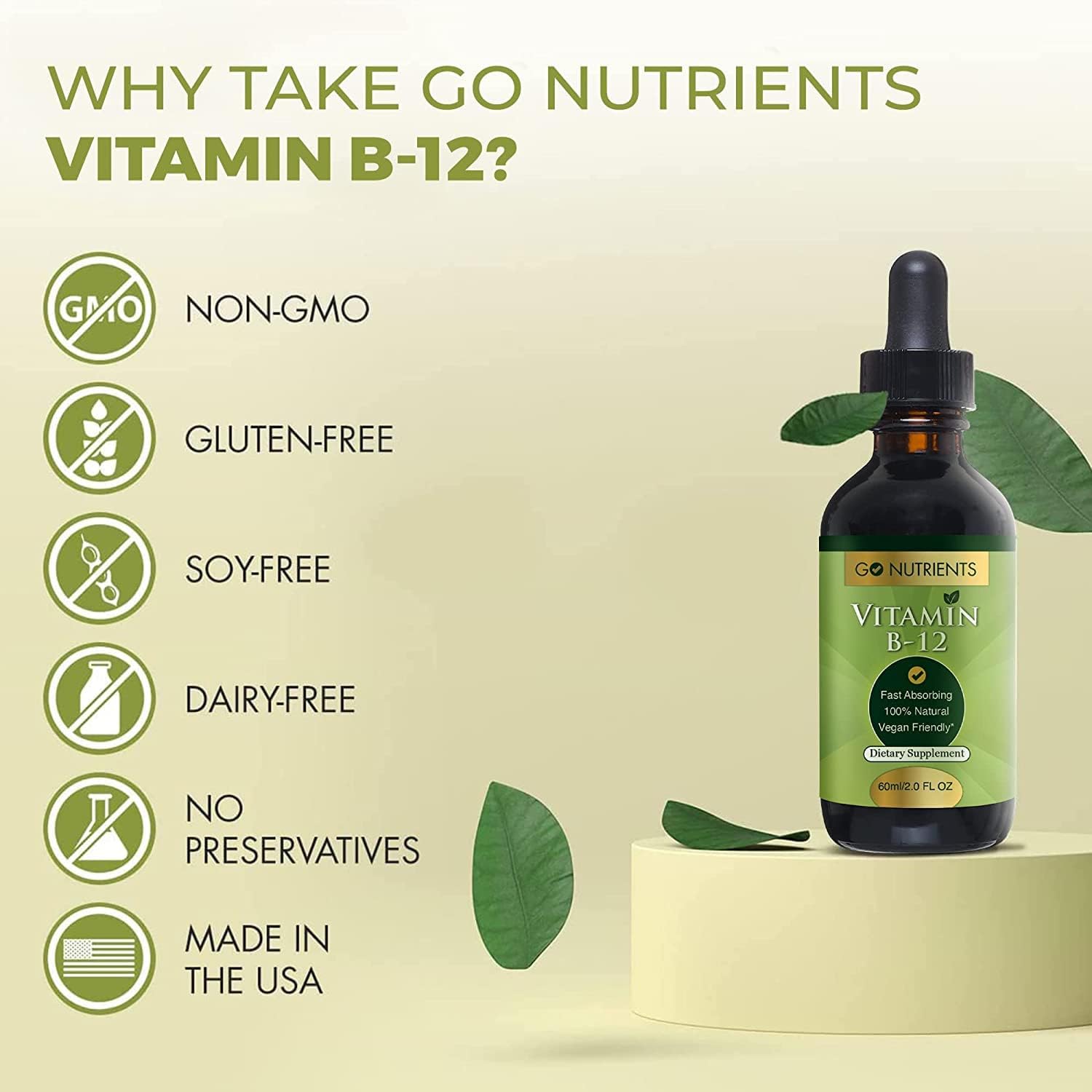 Vegan-Friendly Liquid Chlorophyll & B12 Sublingual Supplement - GMO-Free & Gluten-Free