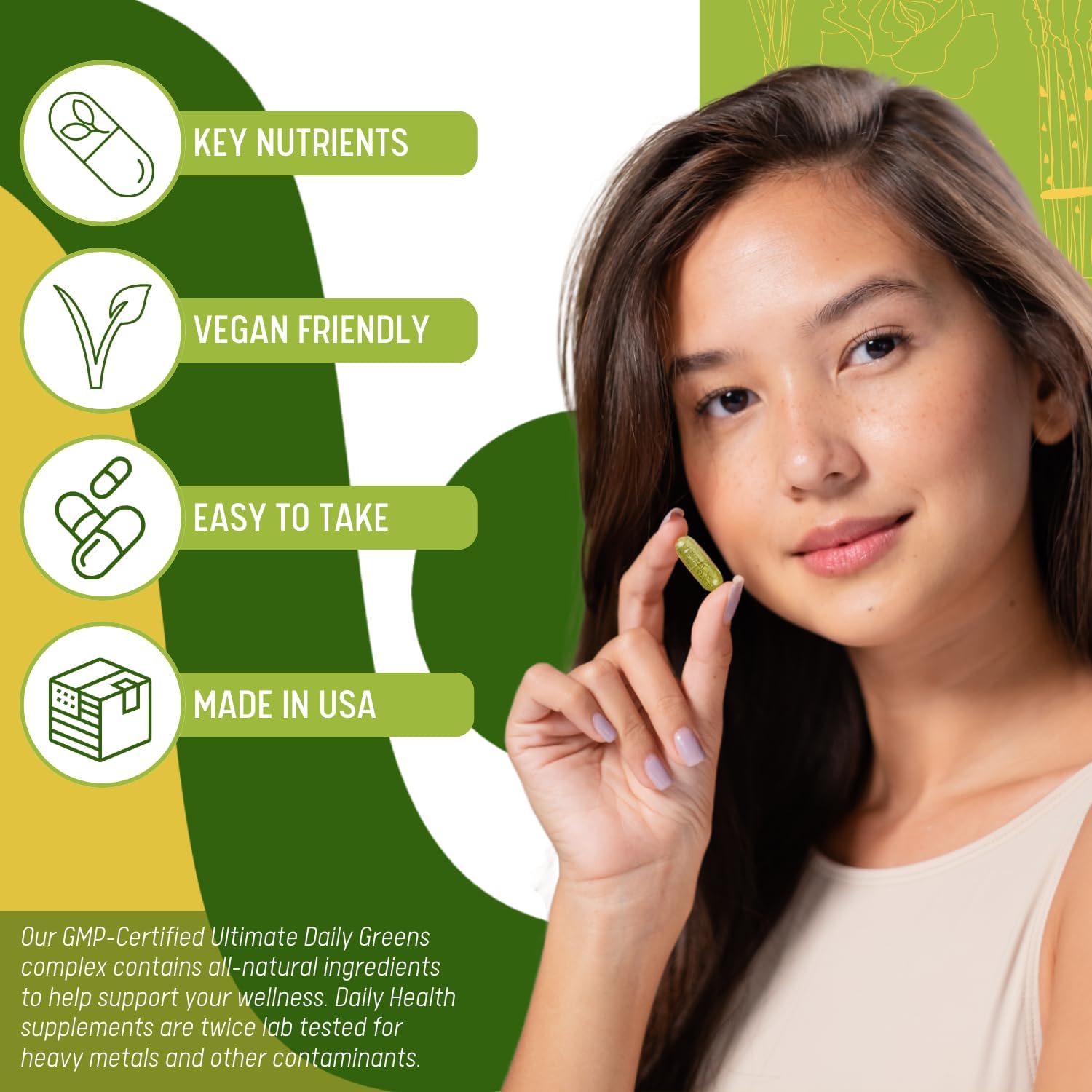 Vegan Friendly Ultimate Greens with MSM 1925mg - Natural Superfood Supplement for Immune Support & Energy - 180 Capsules