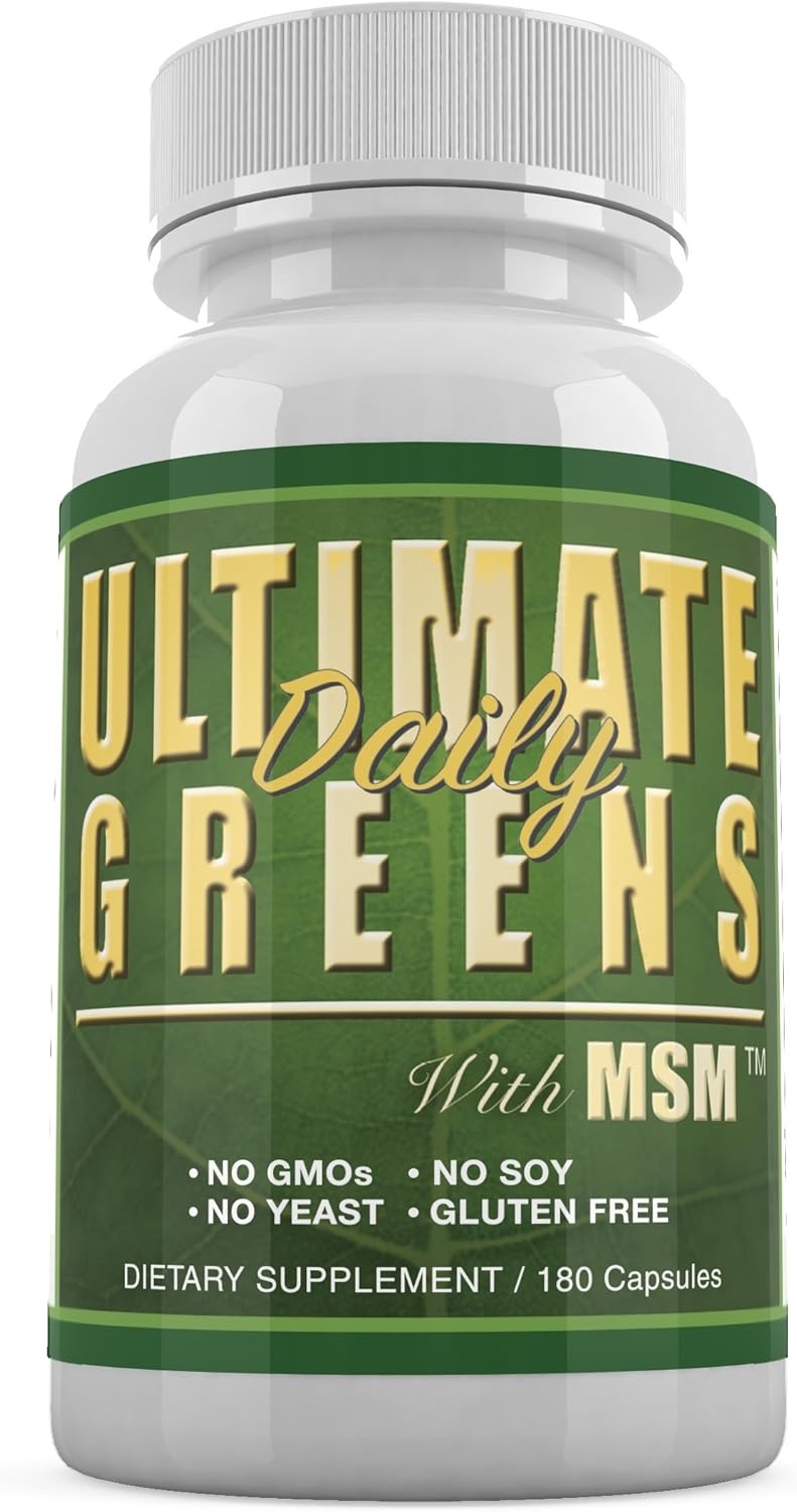 Vegan Friendly Ultimate Greens with MSM Supplement for Immune Support - 180 Capsules