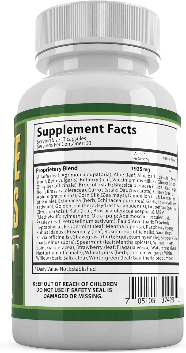 Vegan Friendly Ultimate Greens with MSM Supplement for Immune Support - 180 Capsules
