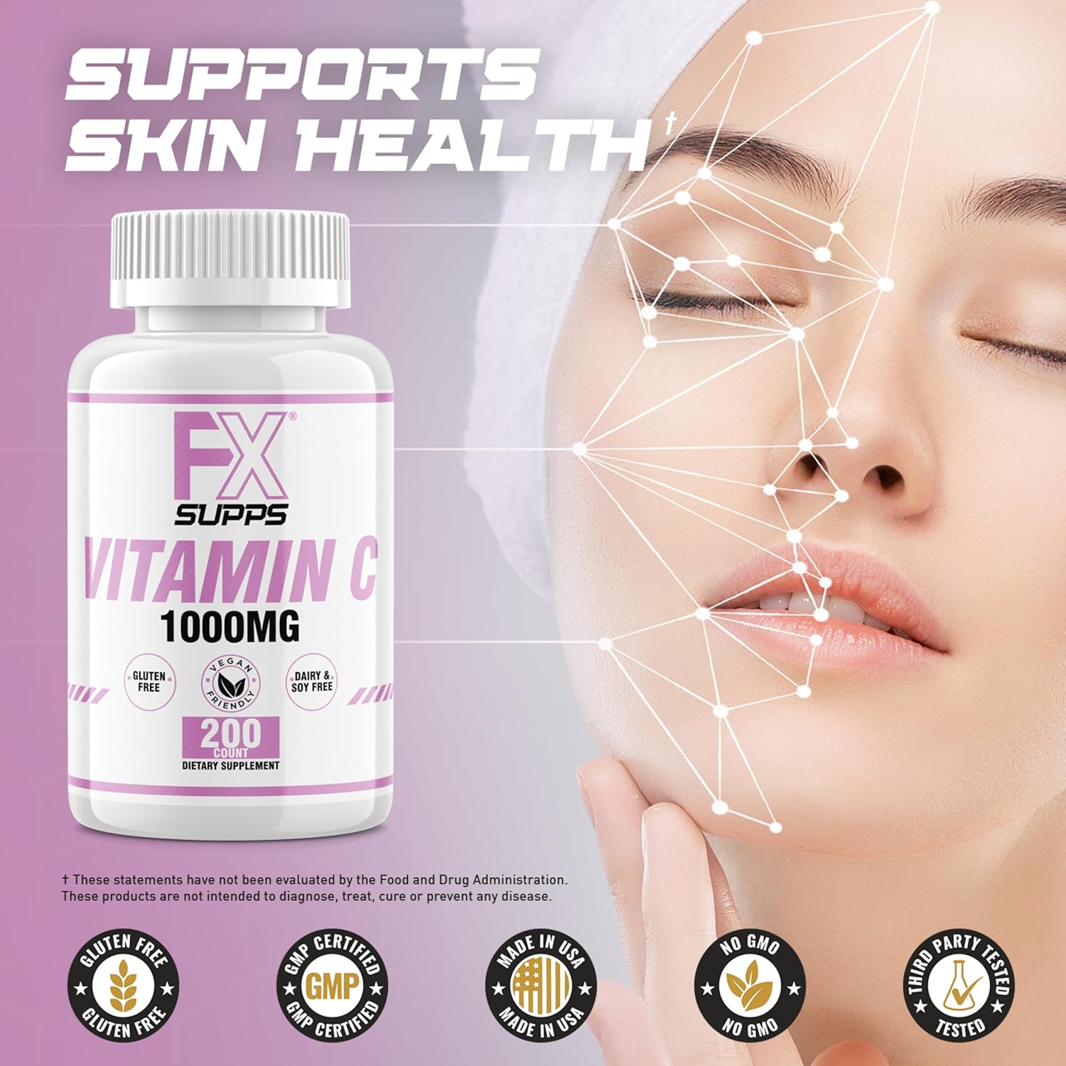 Vegan-Friendly Vitamin C 1,000mg 200ct Tablets for Immune System Support, Mood, and Skin Health