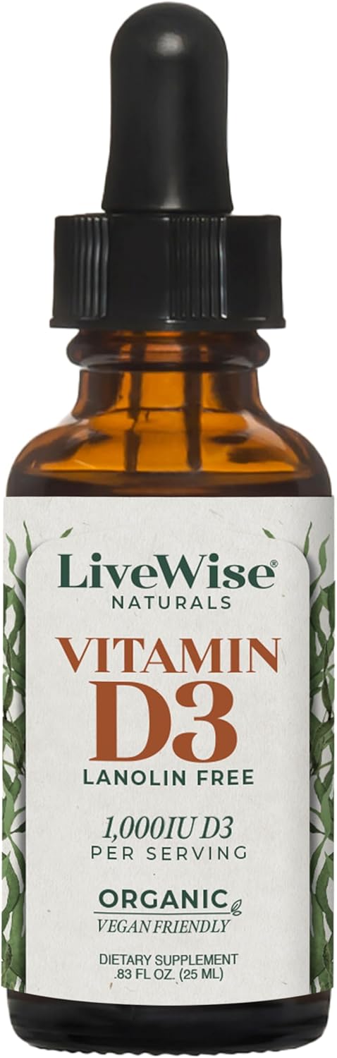 Vegan-Friendly Vitamin D3 Liquid Drops by Live Wise Naturals for Optimal Health and Wellness