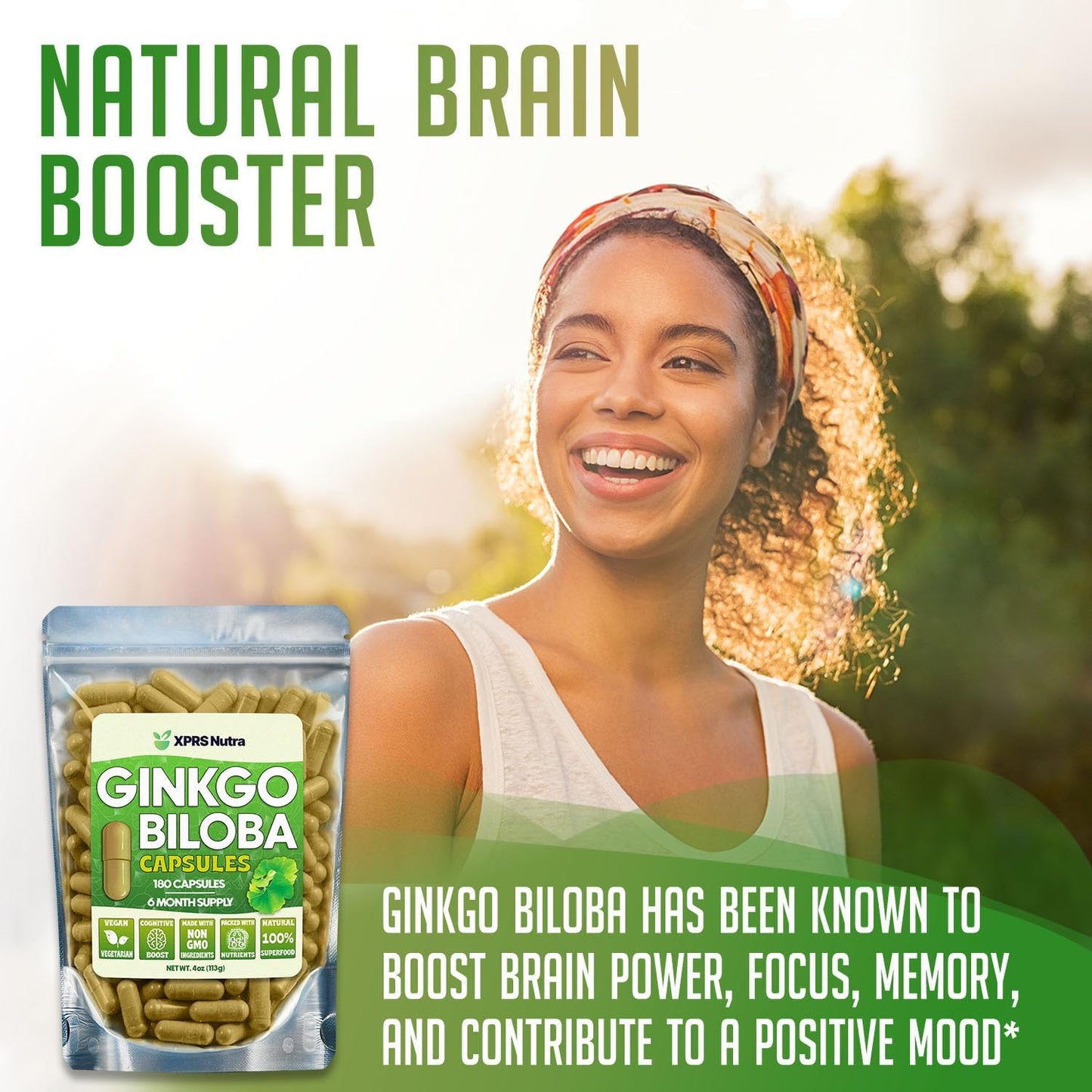Vegan Ginkgo Biloba Capsules for Cognitive Health and Immunity Support - 180 Count