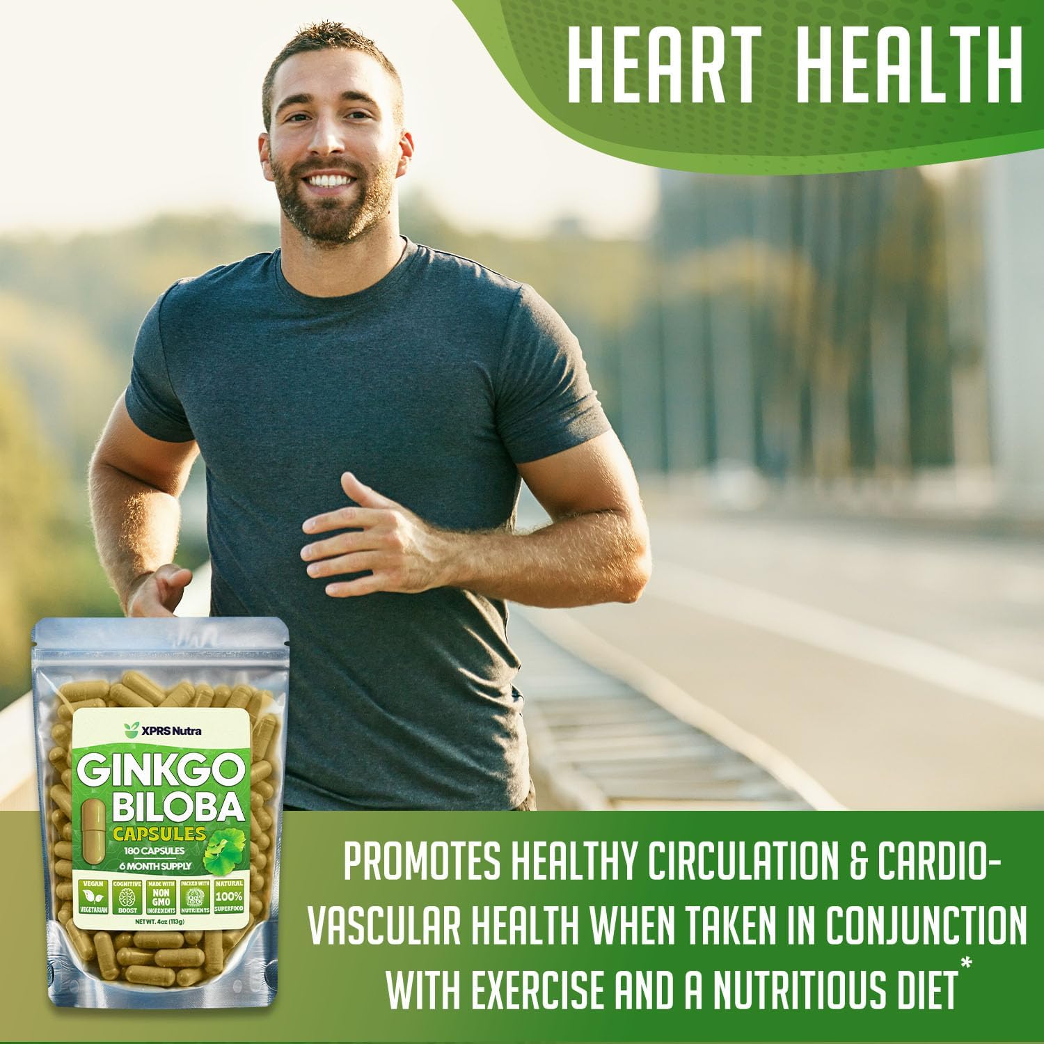 Vegan Ginkgo Biloba Capsules for Cognitive Health and Immunity Support - 180 Count