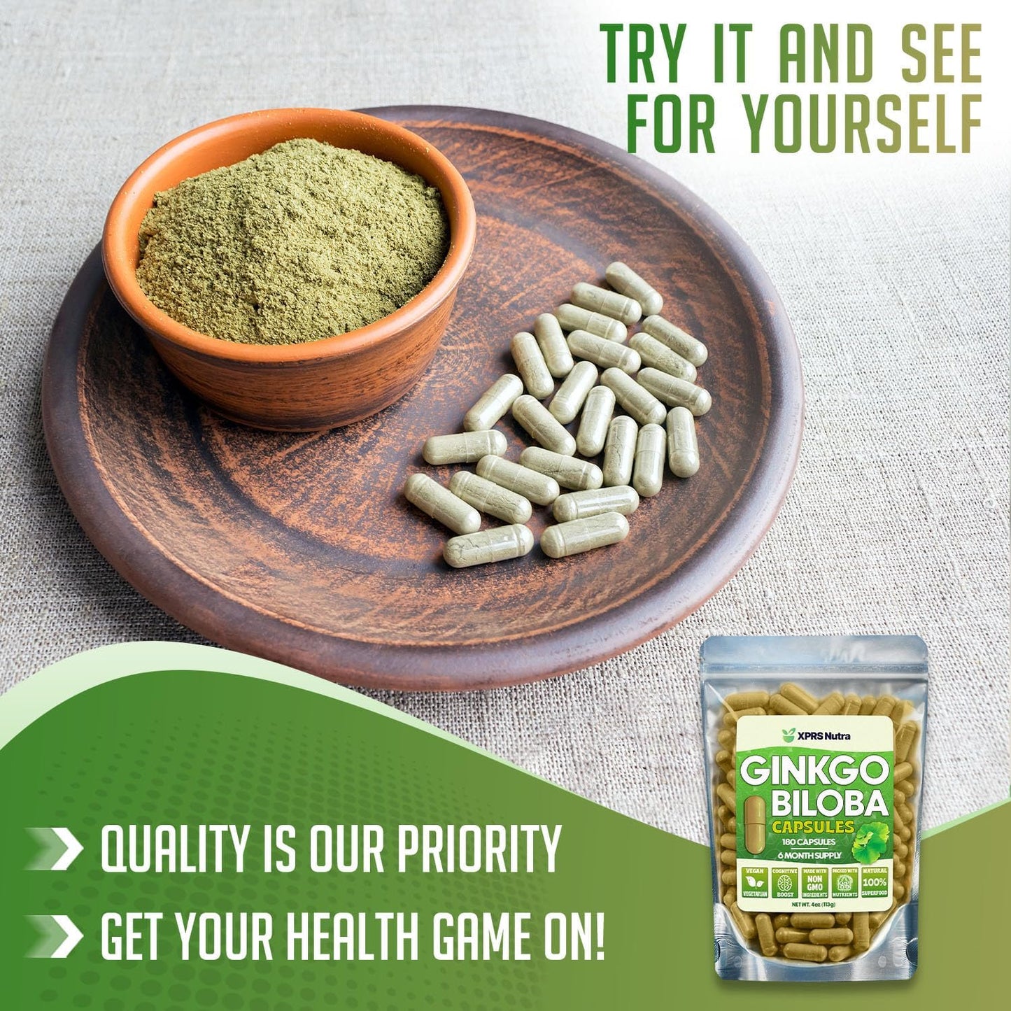 Vegan Ginkgo Biloba Capsules for Cognitive Health and Immunity Support - 180 Count