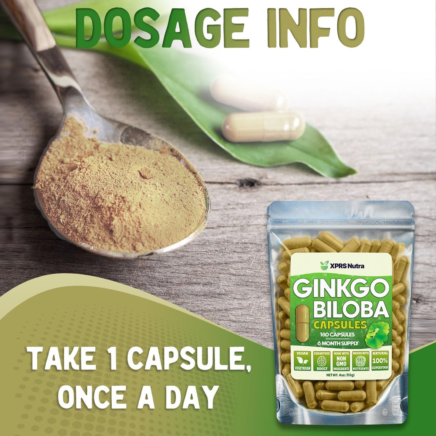 Vegan Ginkgo Biloba Capsules for Cognitive Health and Immunity Support - 180 Count