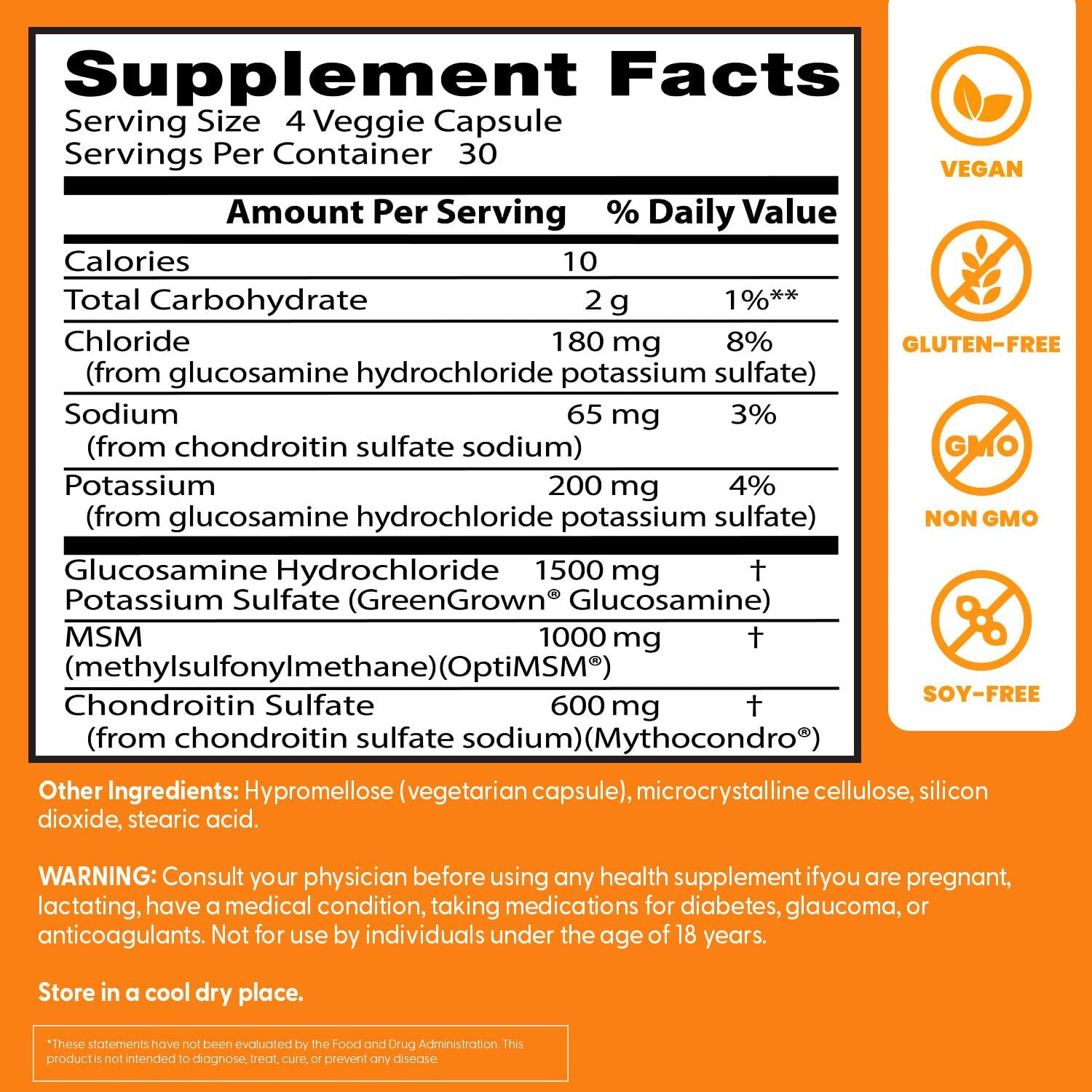 Vegan Glucosamine Chondroitin MSM Capsules for Joint Health, Hair, Skin & Nails - 120 Count By Doctor's Best