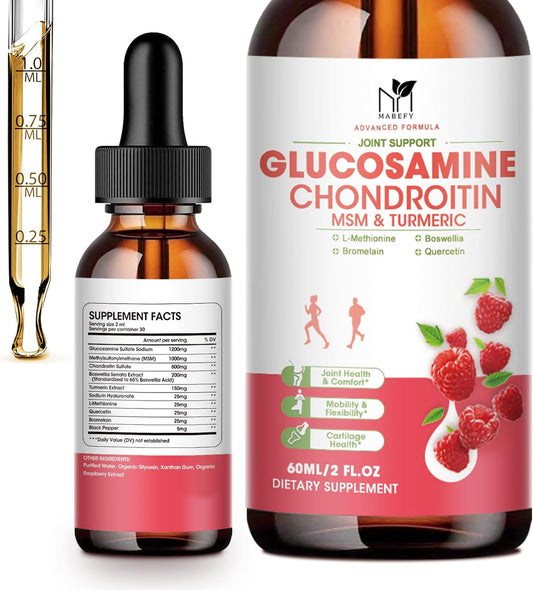 Vegan Glucosamine Chondroitin MSM Liquid Drops with Turmeric & Boswellia - Joint Support Supplement for Mobility & Cartilage - Antioxidant Joint Relief Formula